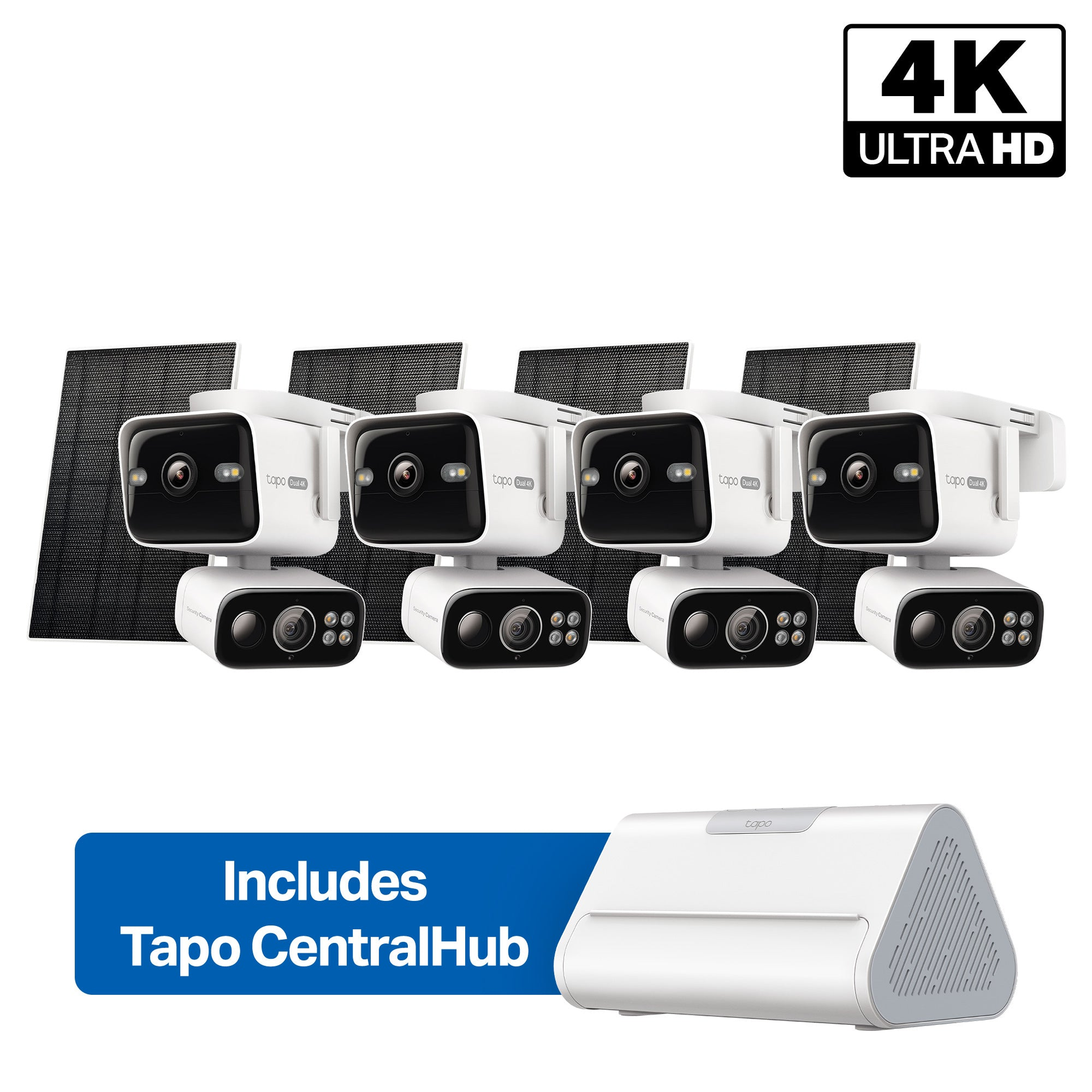 4K Dual-Lens Solar Pan/Tilt Security Camera Smart CentralHub Bundle, Tapo C675D Kit 4-Pack + H500 · Original selected package
