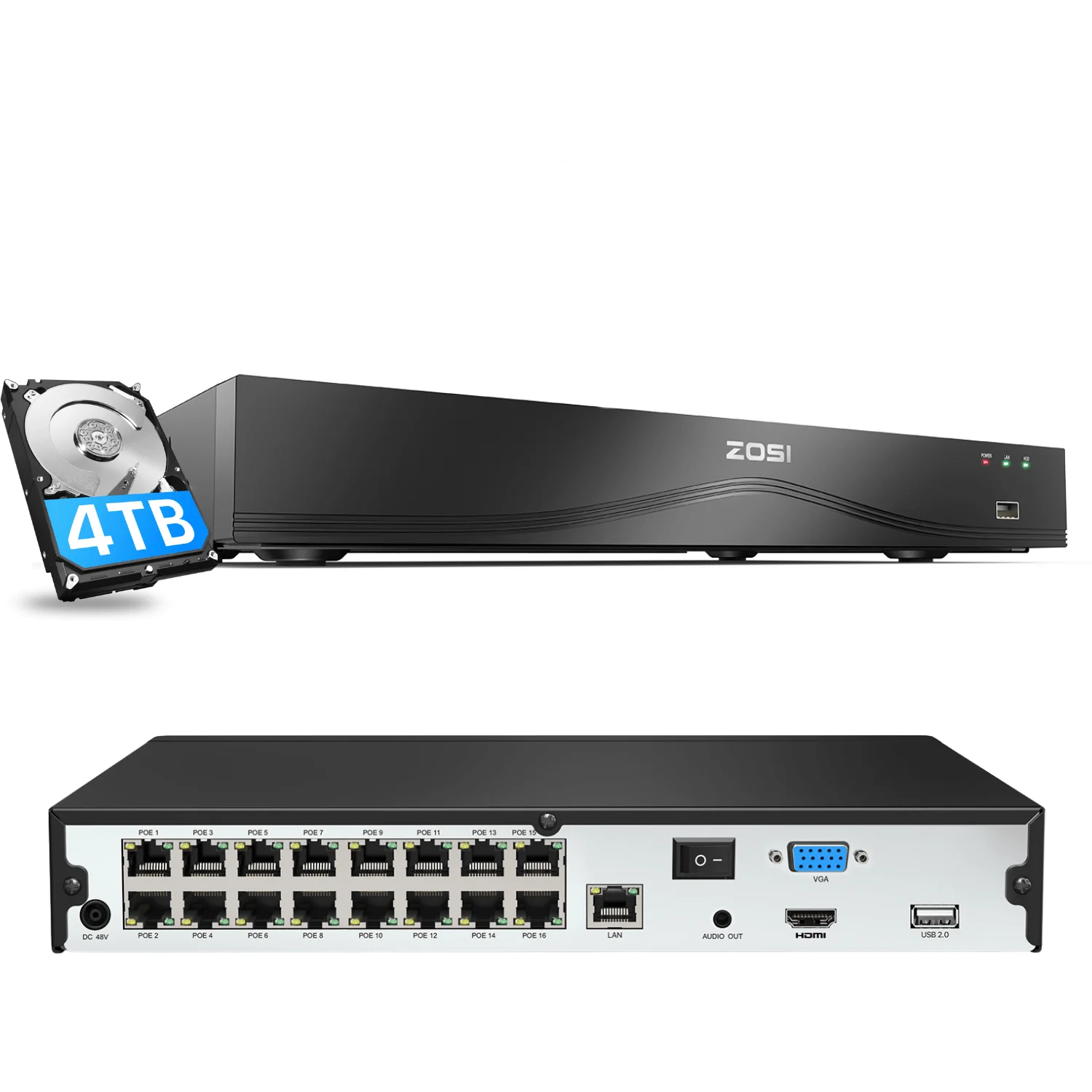[Pre sale] 4K 16-Channel Commercial PoE NVR (ZR16HB) with 16 PoE Ports + 4TB Hard Drive