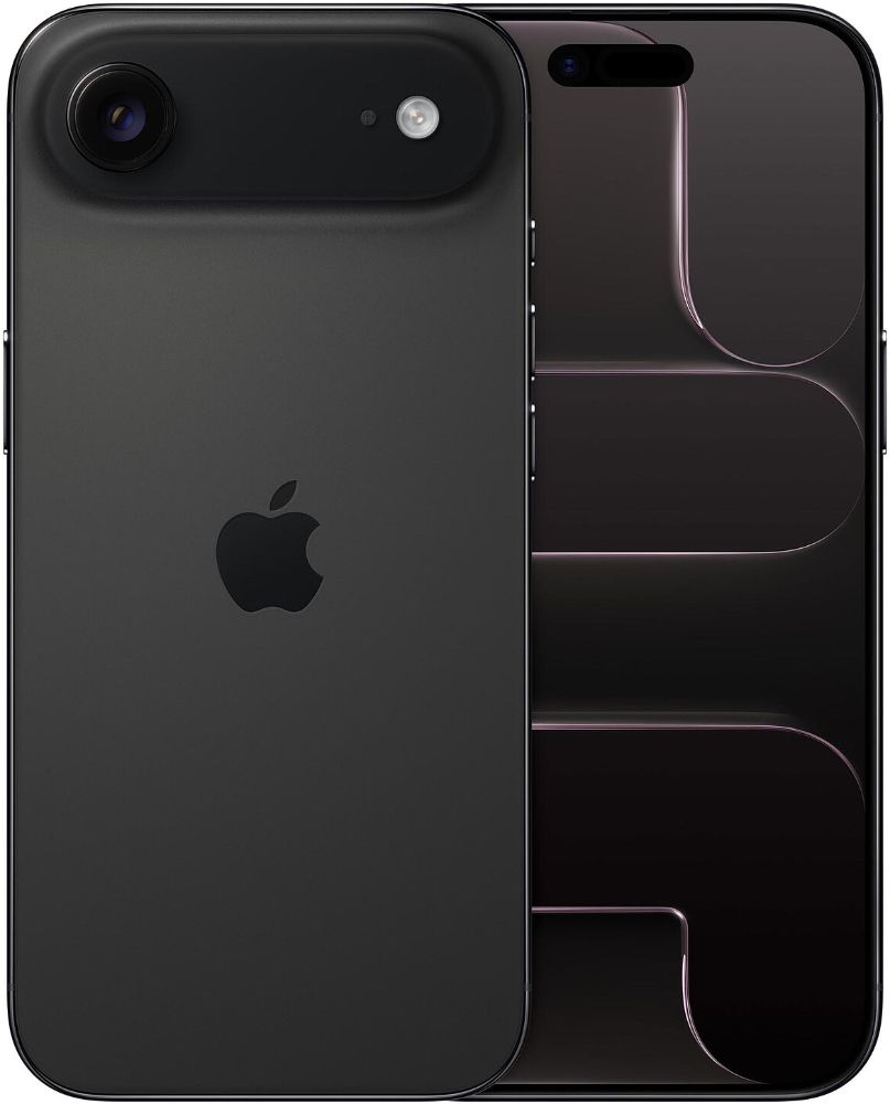 iPhone Air Space Black · Selected finish, front and rear overview (one phone)