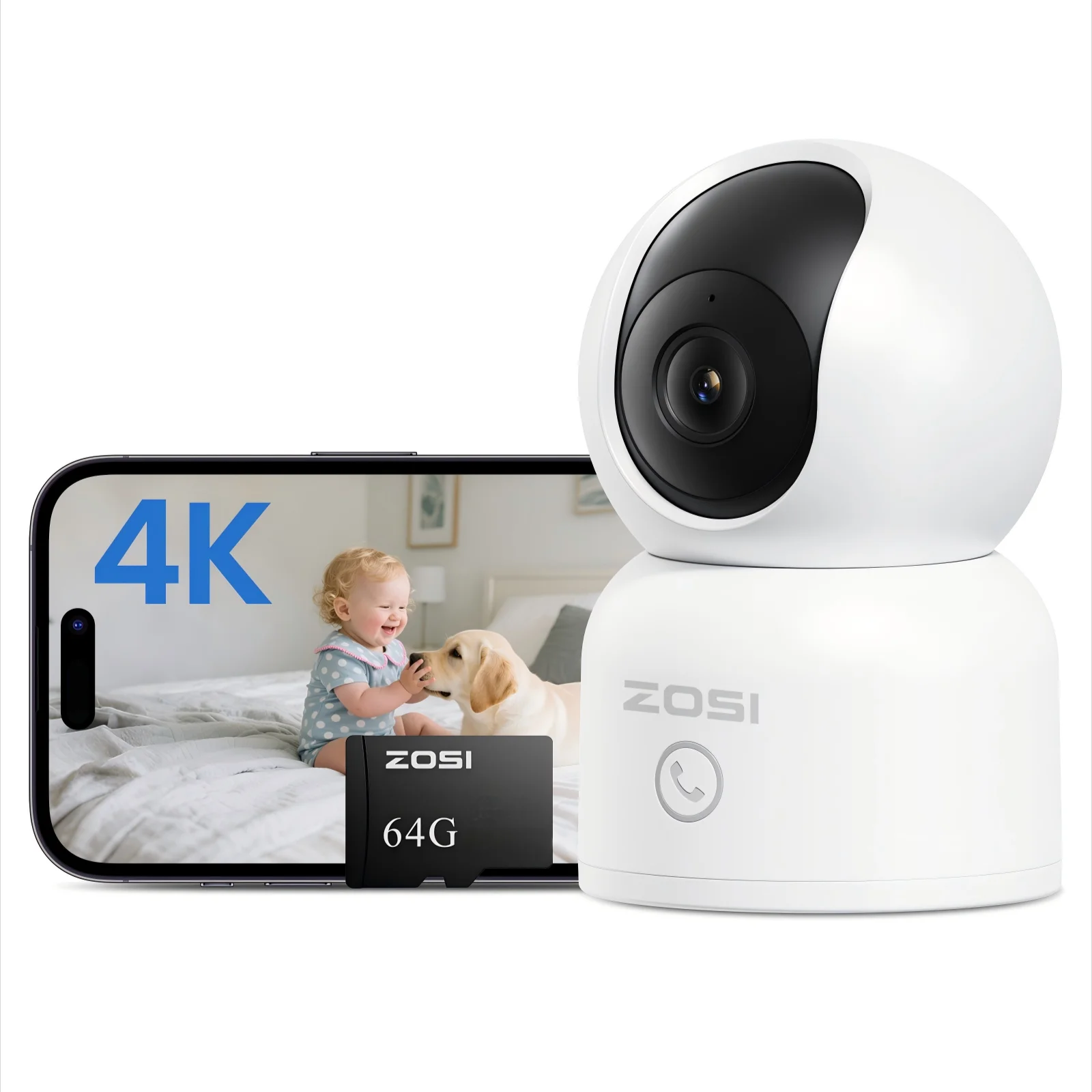 C518 4K 2.4GHz/5GHz WiFi PTZ Security Camera + 64GB Memory Card