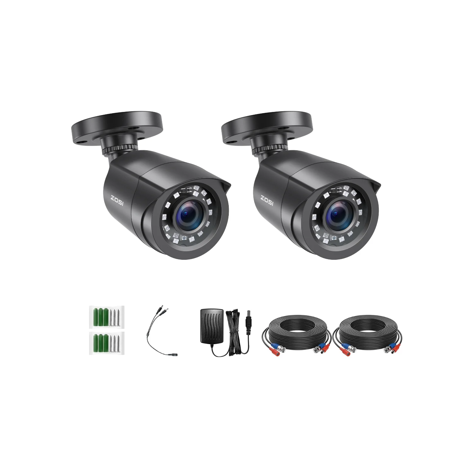 C106 2pack/4pack 1080P HD-TVI Security Cameras + 60 ft BNC Cable (ZG1062B) — Black — 2-Camera Pack