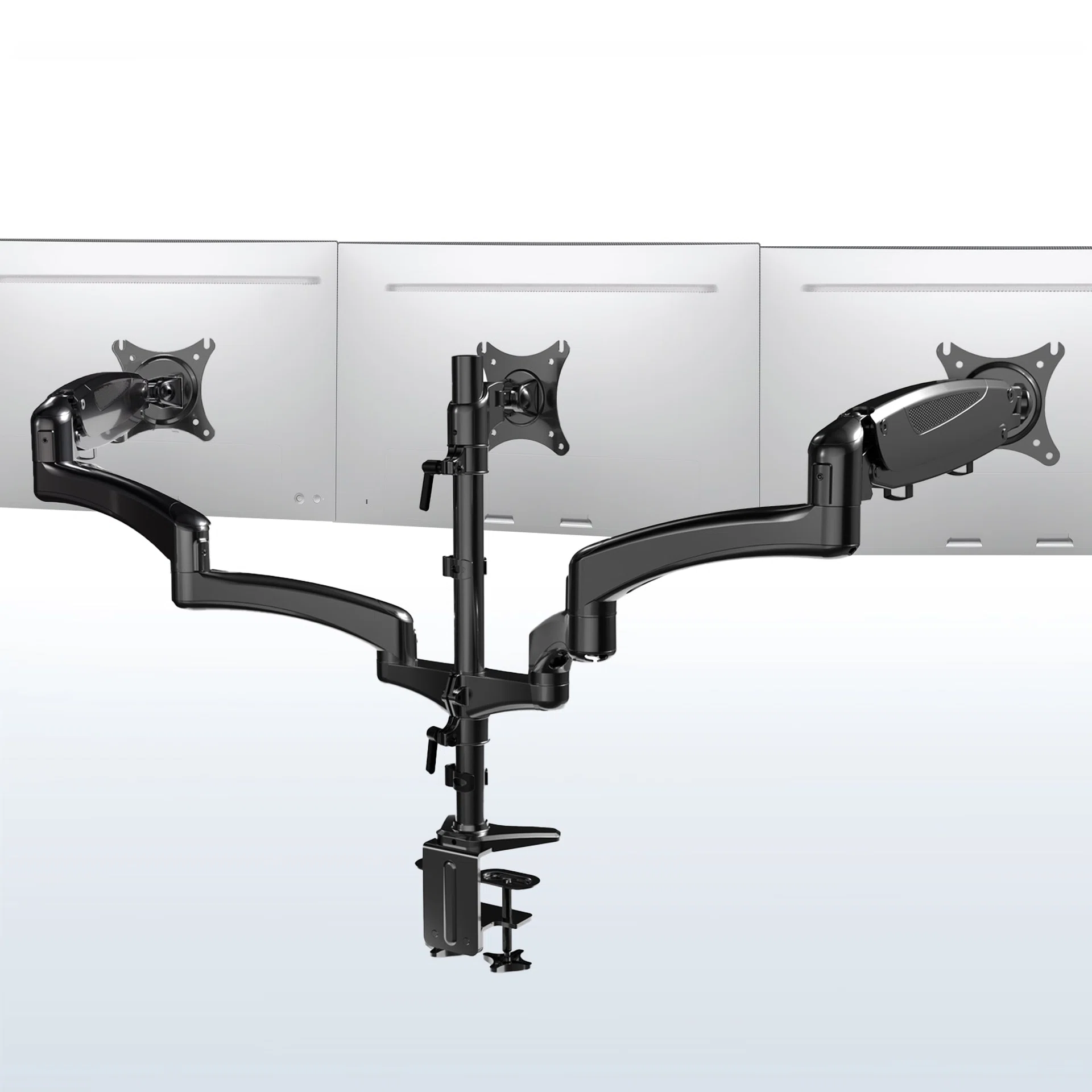 VIVO Triple Monitor Desk Mount (2 Pneumatic Arms + 1 Fixed) - Up to 32" Screens — Black — Product view
