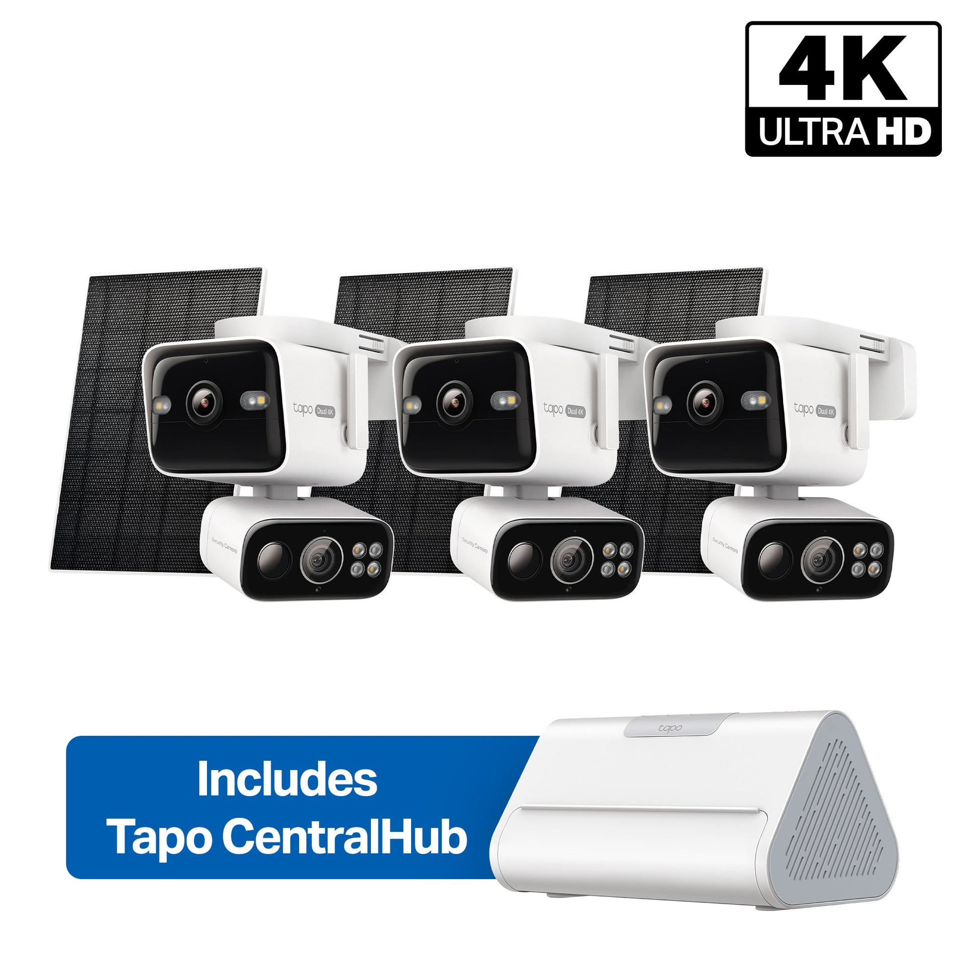 4K Dual-Lens Solar Pan/Tilt Security Camera Smart CentralHub Bundle, Tapo C675D Kit 3-Pack + H500 · Original selected package