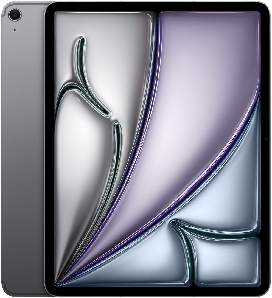 iPad Air 11-inch (M4) Space Grey · Selected finish, front and rear overview (one iPad)