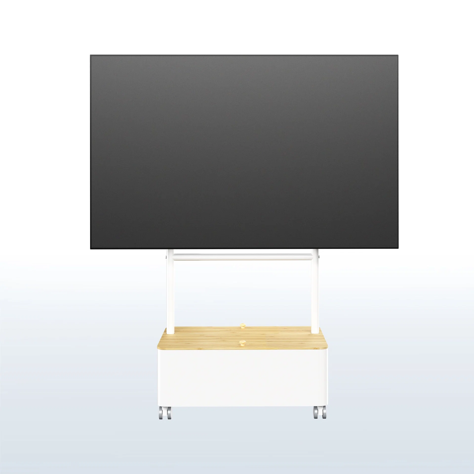 White / Bamboo Studio TV Cart w/ Storage Box - 43” to 65” Screens