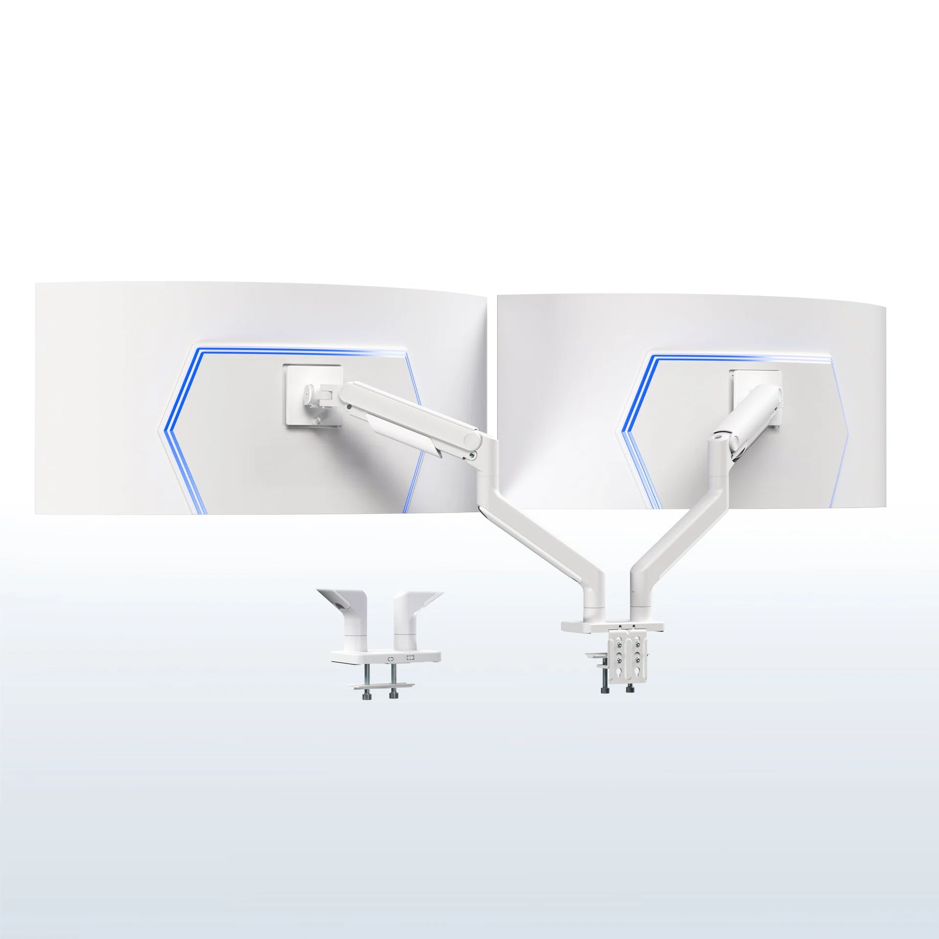 VIVO Mechanical Arm Dual Ultrawide Monitor Desk Mount - Up to 45" Screens — White — Product view