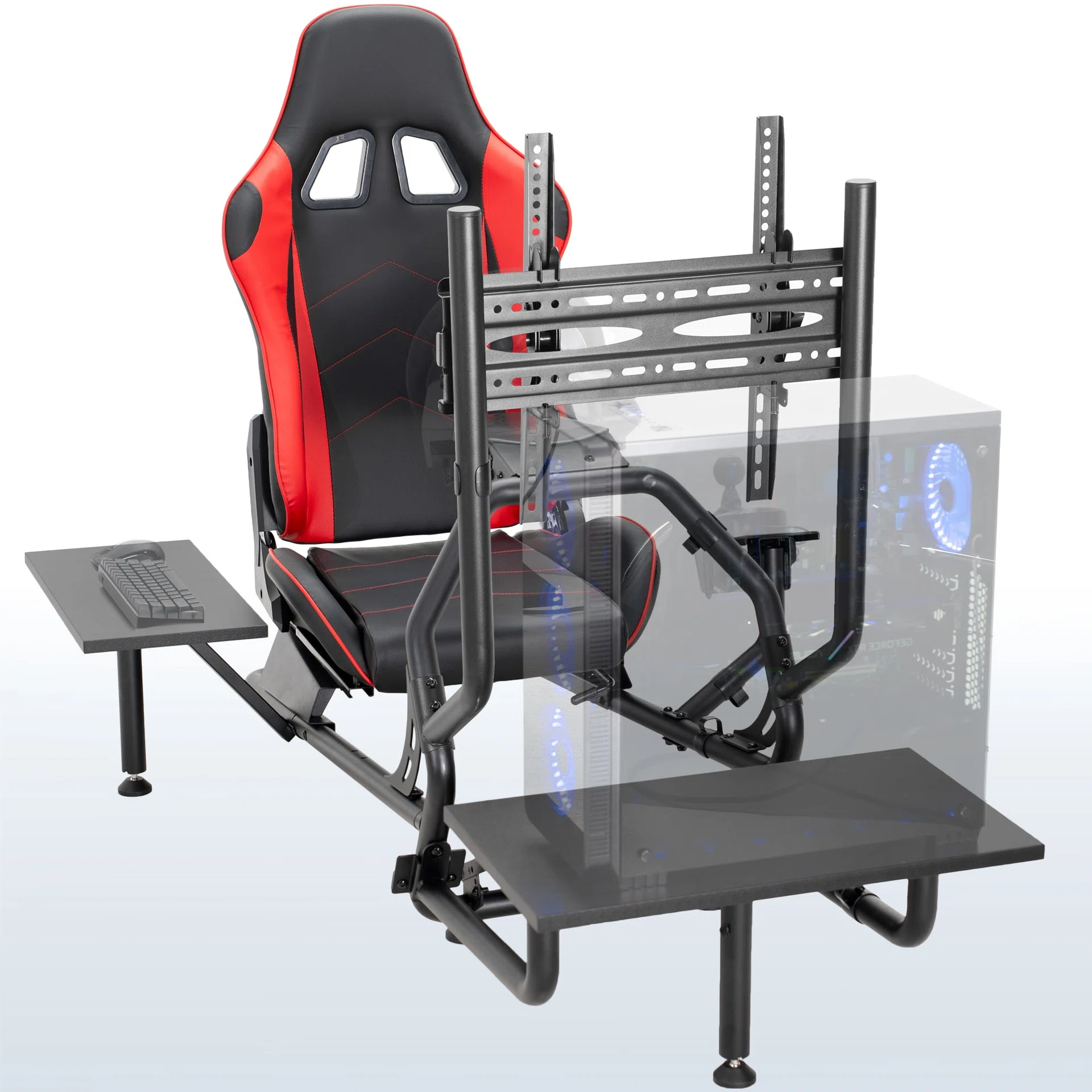 Racing Simulator Cockpit with TV Mount & Shelf Kit - 32” to 50” Screens