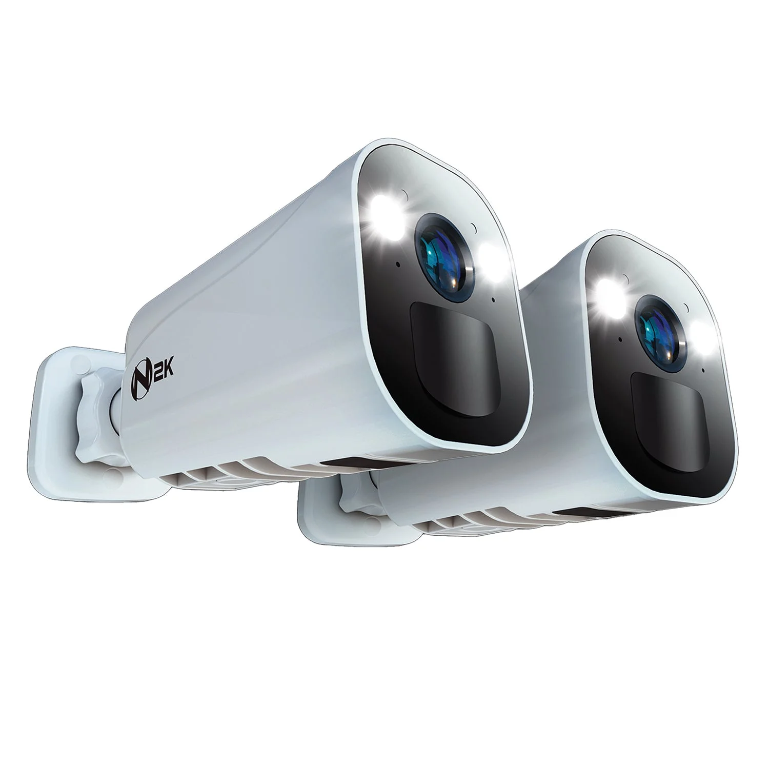 Refurbished Wire Free (Battery) 2K Spotlight Cameras with 2-Way Audio and Audio Alerts and Siren - 2 Pack - White