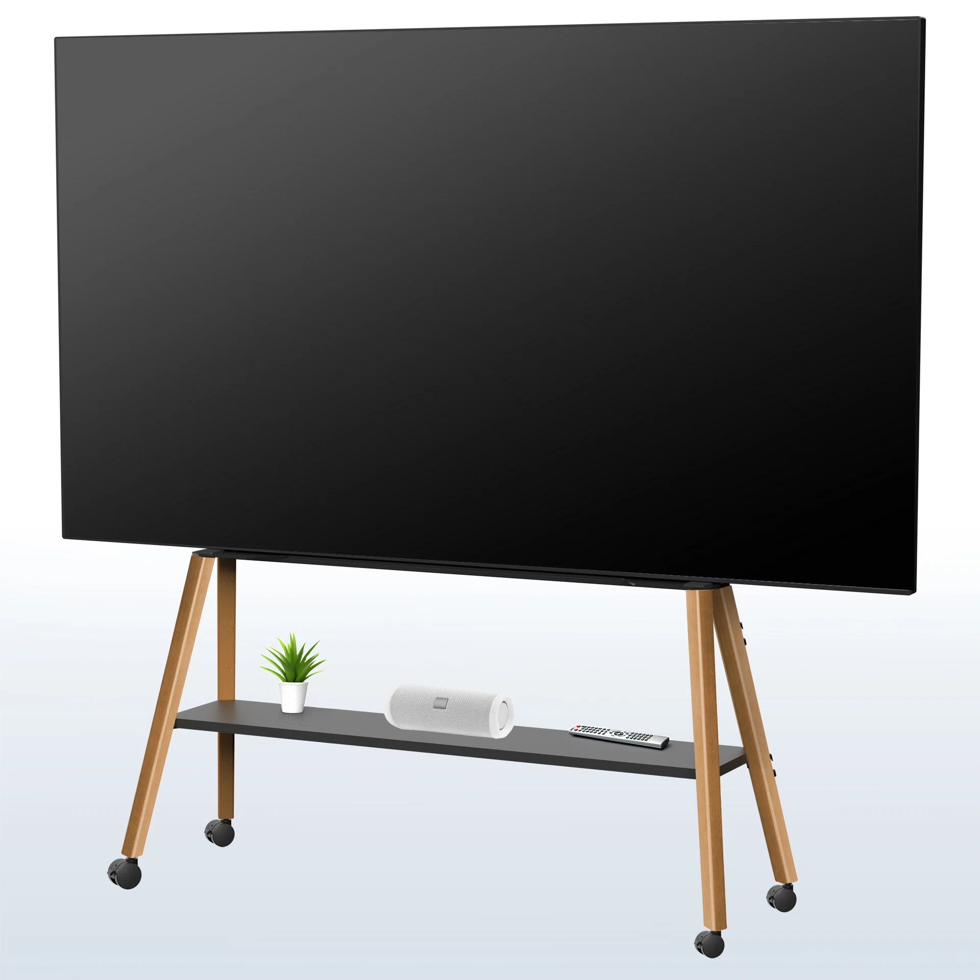 Mobile TV Easel Stand with Shelf - 50” to 90” Screens