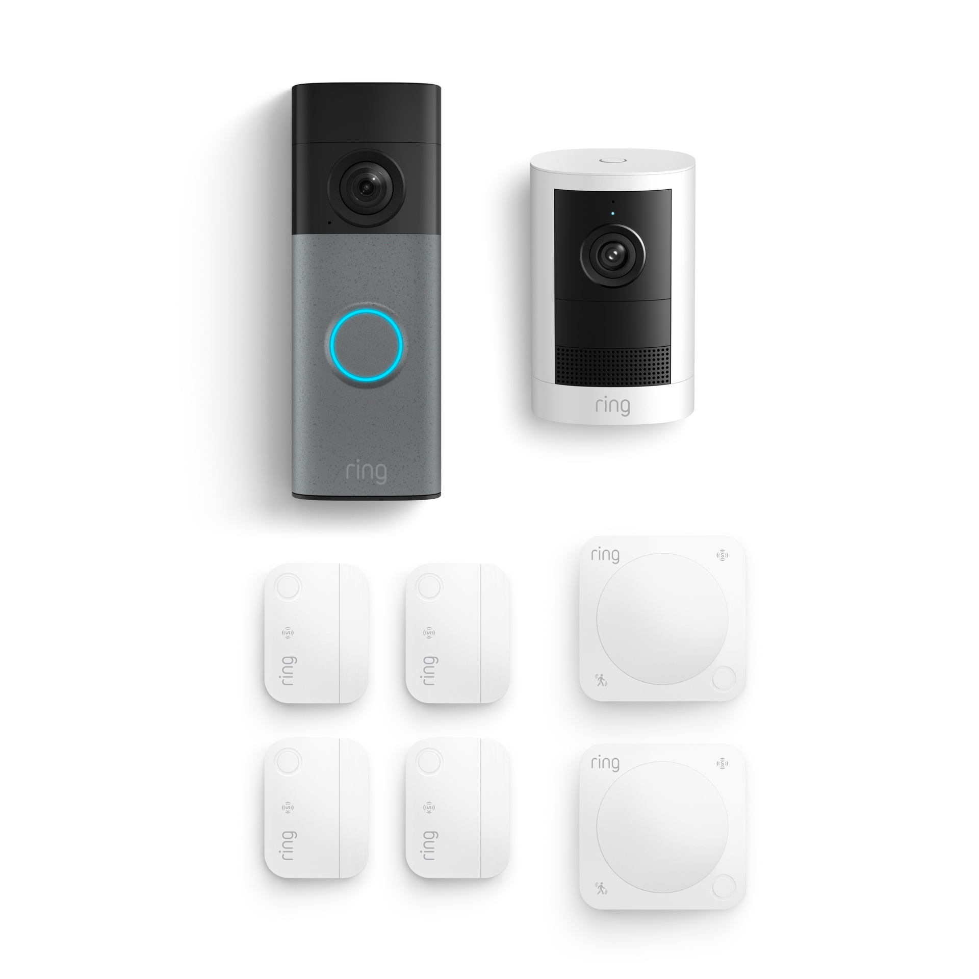 Battery Doorbell 2K + Outdoor Cam 2K, Battery + 4 Window and Door Sensors + 2 Motion Detectors