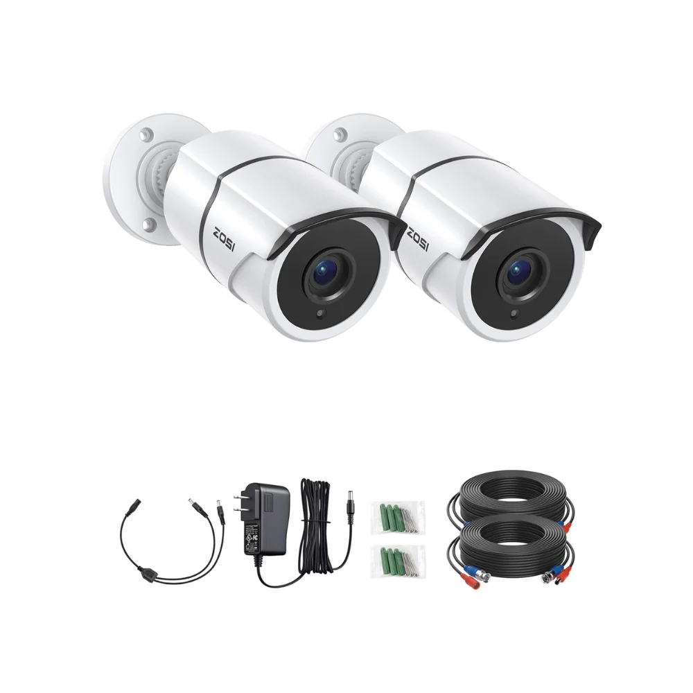 C261 2pack/4pack 1080P Analog Security Cameras with Audio + 60 ft BNC Cable — White — 2-Camera Pack