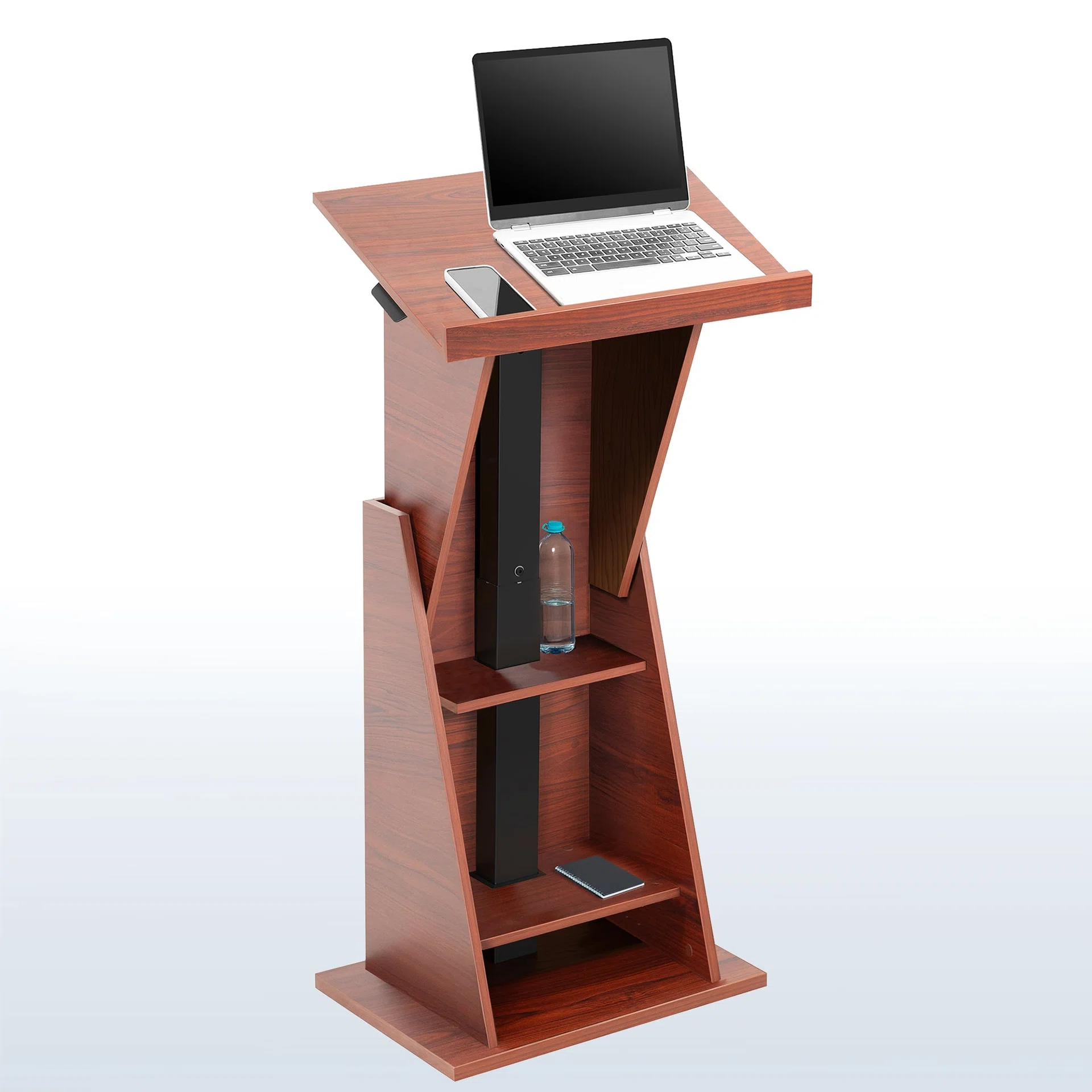VIVO Dark Walnut Height Adjustable Podium — Dark Walnut Height Adjustable Podium — Product view
