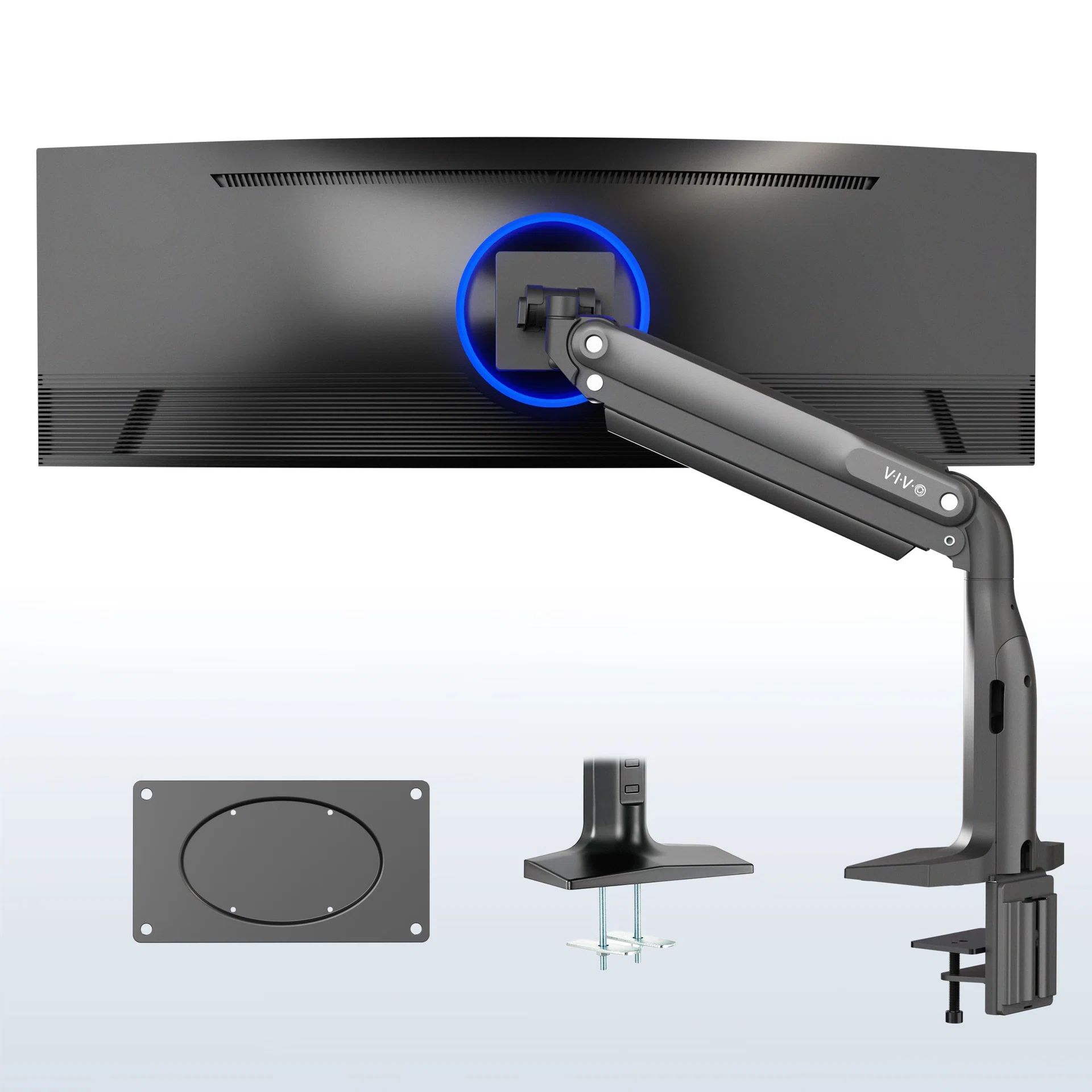 Pneumatic Arm Single Ultrawide Monitor Desk Mount - Up to 49" Screens