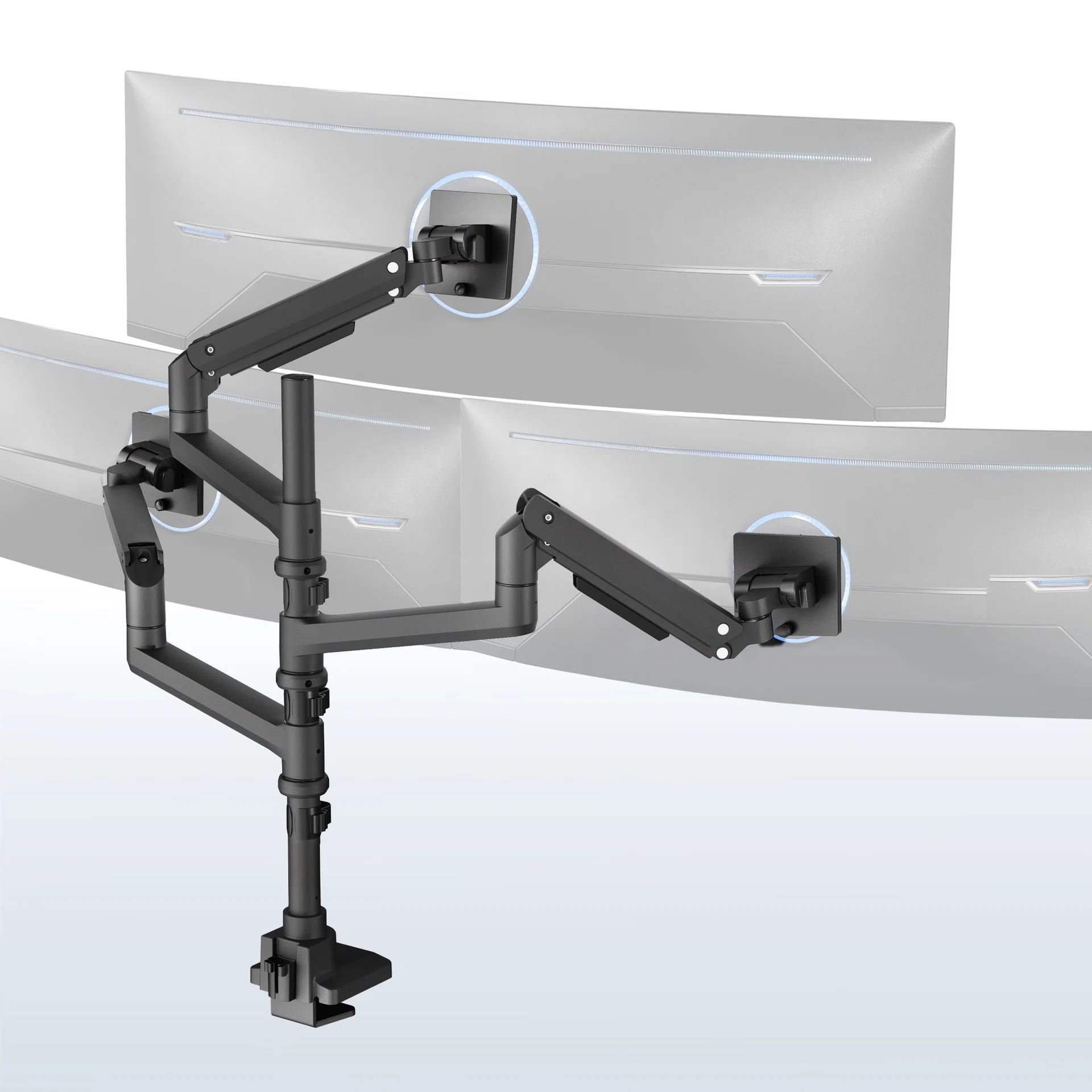 VIVO Pneumatic Arm Triple Ultrawide Monitor Extra Tall Desk Mount - Up to 49" Screens — Pneumatic Arm Triple Ultrawide Monitor Extra Tall Desk Mount - Up to 49" Screens — Product view