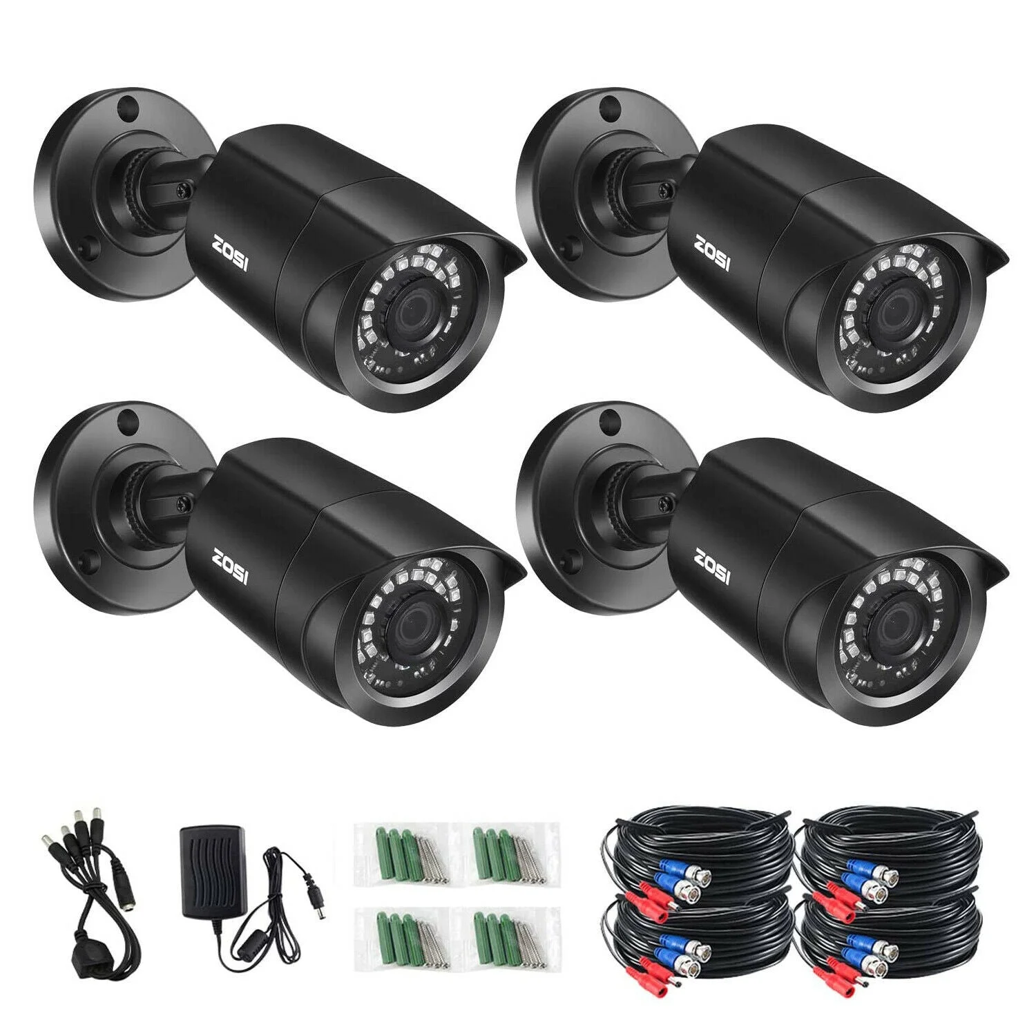 C106 2pack/4pack 1080P HD-TVI Security Cameras + 60 ft BNC Cable (ZG1062B) — Black — 4-Camera Pack