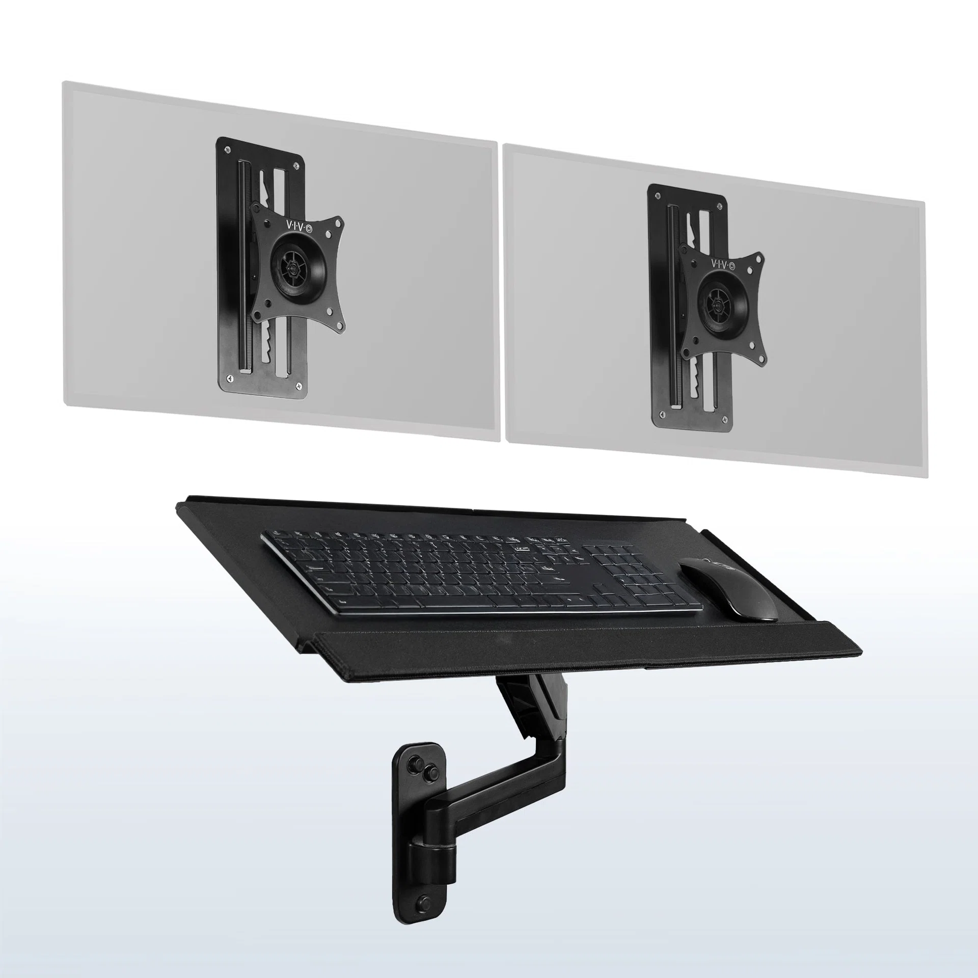 Dual Monitor Wall Mounts + Keyboard Tray Wall Mount - 17” to 32” Screens
