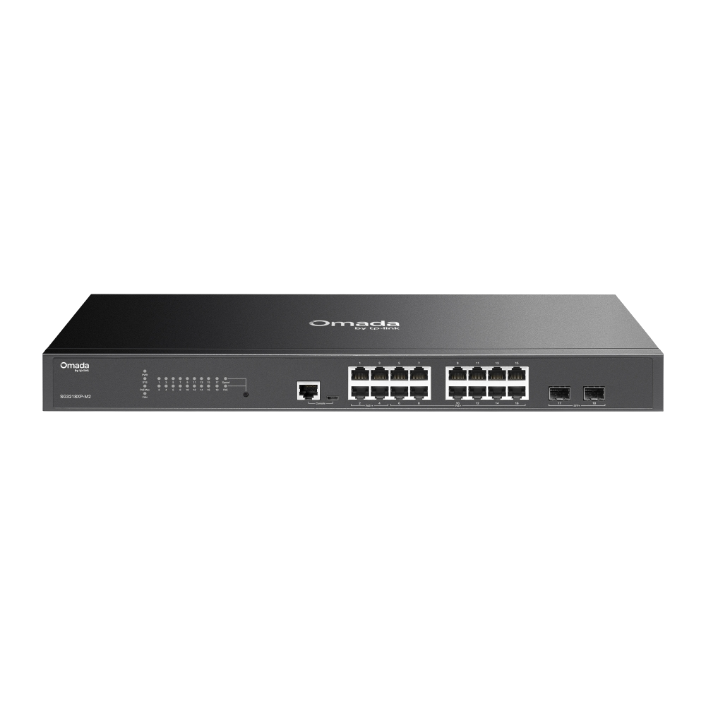 Omada 16-Port 2.5GBASE-T and 2-Port 10GE SFP+ L2+ Managed PoE Switch with 12x PoE+ and 4x PoE++, SG3218XP-M2 V2