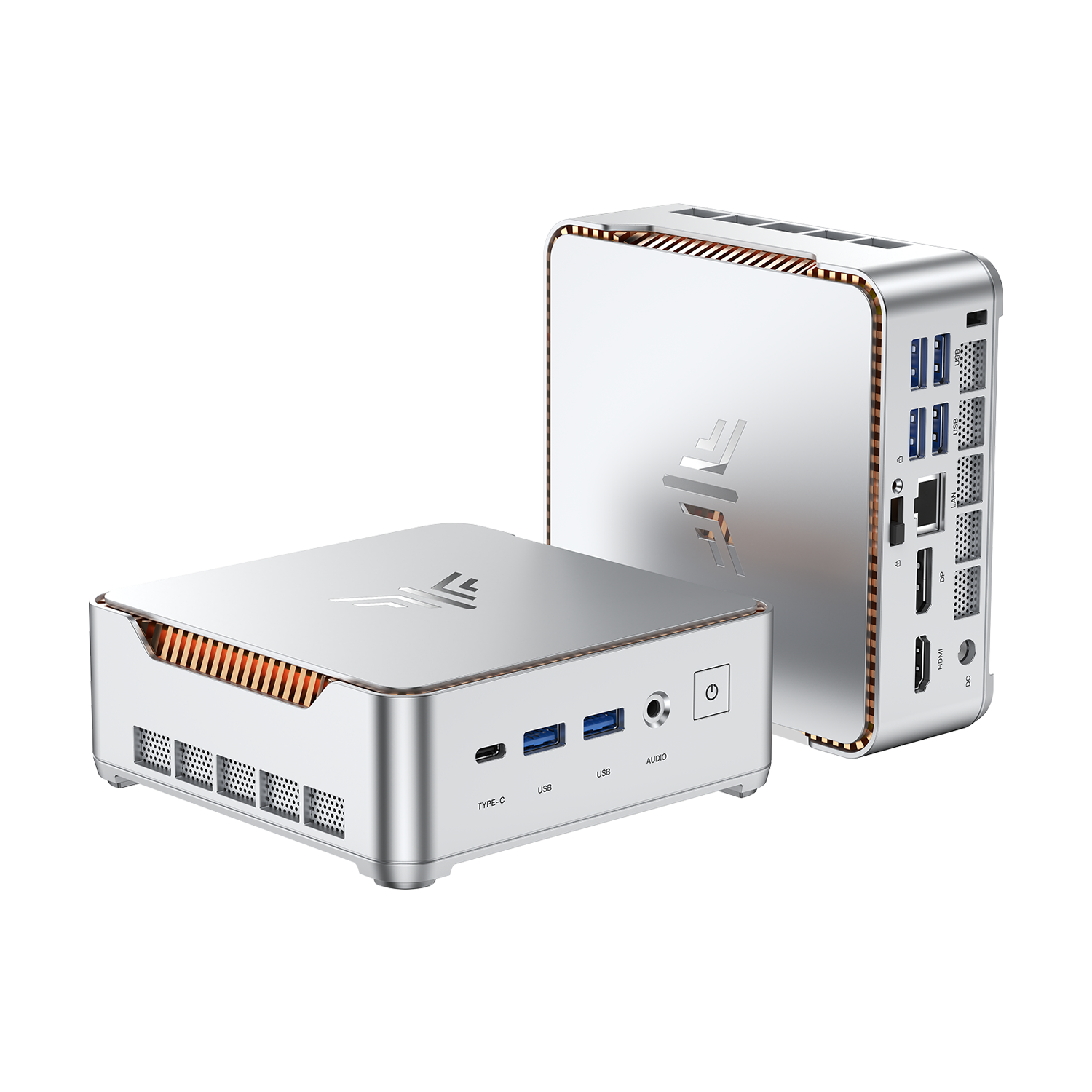 KAMRUI H2 Intel® Core™ 14900HX Mini PC · Original front and rear hardware views