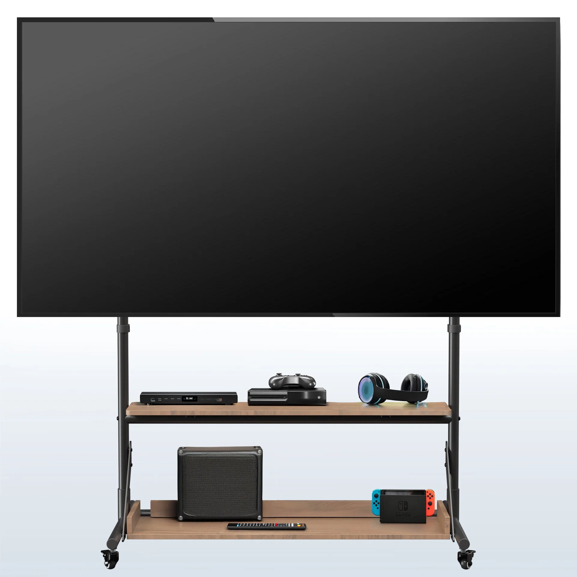 TV Cart with Dark Wood Shelves - 55” to 100” Screens