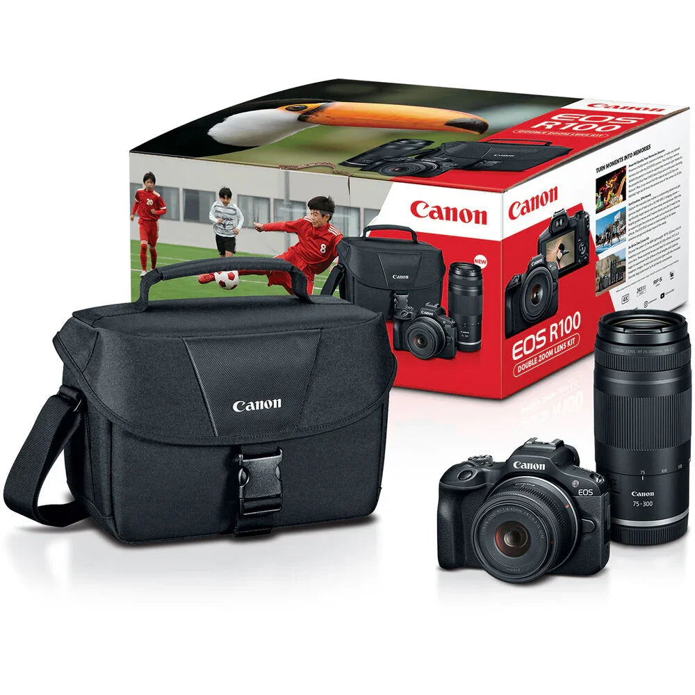 EOS R100 Digital Camera with RF-S 18-45mm f/4.5-6.3 IS STM Lens and  RF 75-300mm f/4-5.6 Lens - Double Zoom Lens Kit