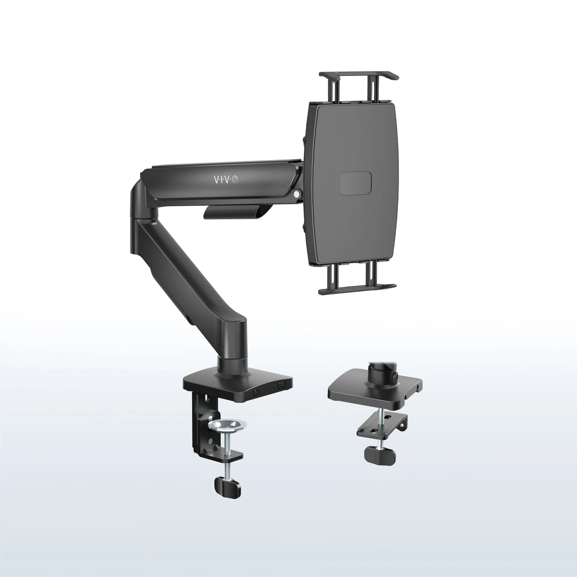 Single Mechanical Arm Desk Mount for Tablets, 2-in-1 Laptops, Portable Monitors