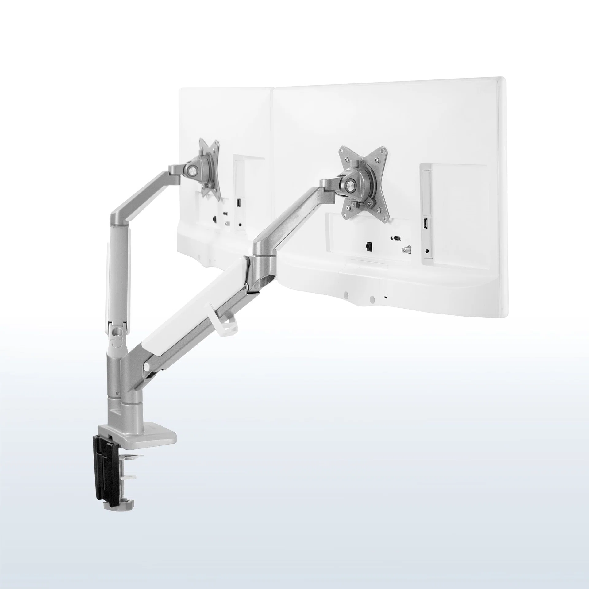 VIVO Silver Pneumatic Arm Dual Monitor Desk Mount - 17” to 32” Screens — Silver Pneumatic Arm Dual Monitor Desk Mount - 17” to 32” Screens — Product view