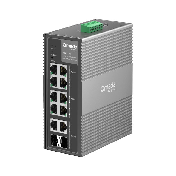 Omada 10-Port Gigabit Industrial Easy Managed Switch with 6-Port PoE+ and 2-Port PoE++, IES210GPP