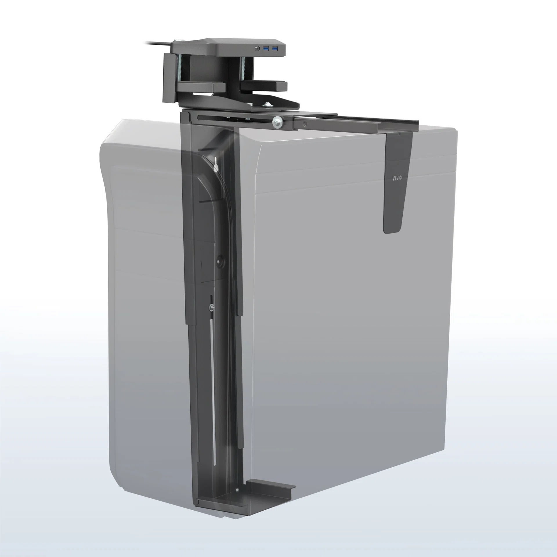 Large Clamp-on Desk and Wall PC Mount with USB Ports