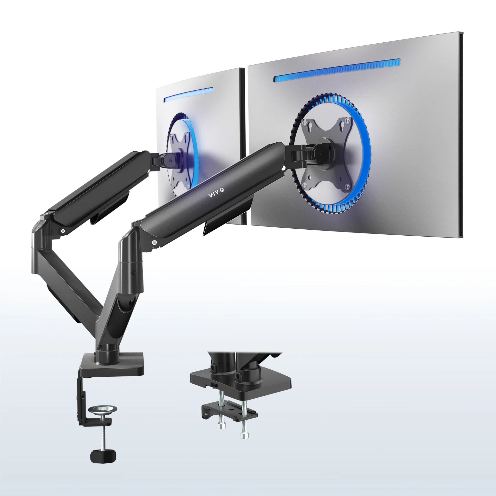 VIVO Mechanical Arm Dual Monitor Desk Mount - 17" to 32" Screens — Black — Product view