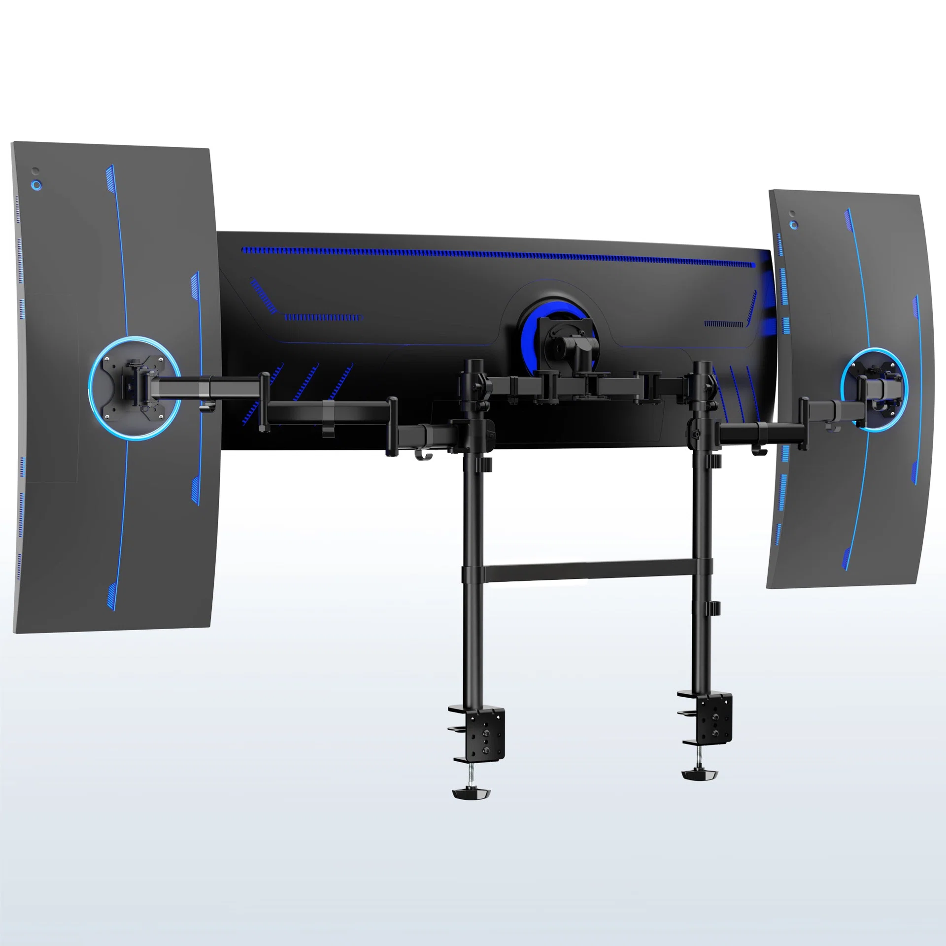 2-Pole Triple Monitor Desk Mount (1 Ultrawide + 2 Standard) - Up to 49" Screens