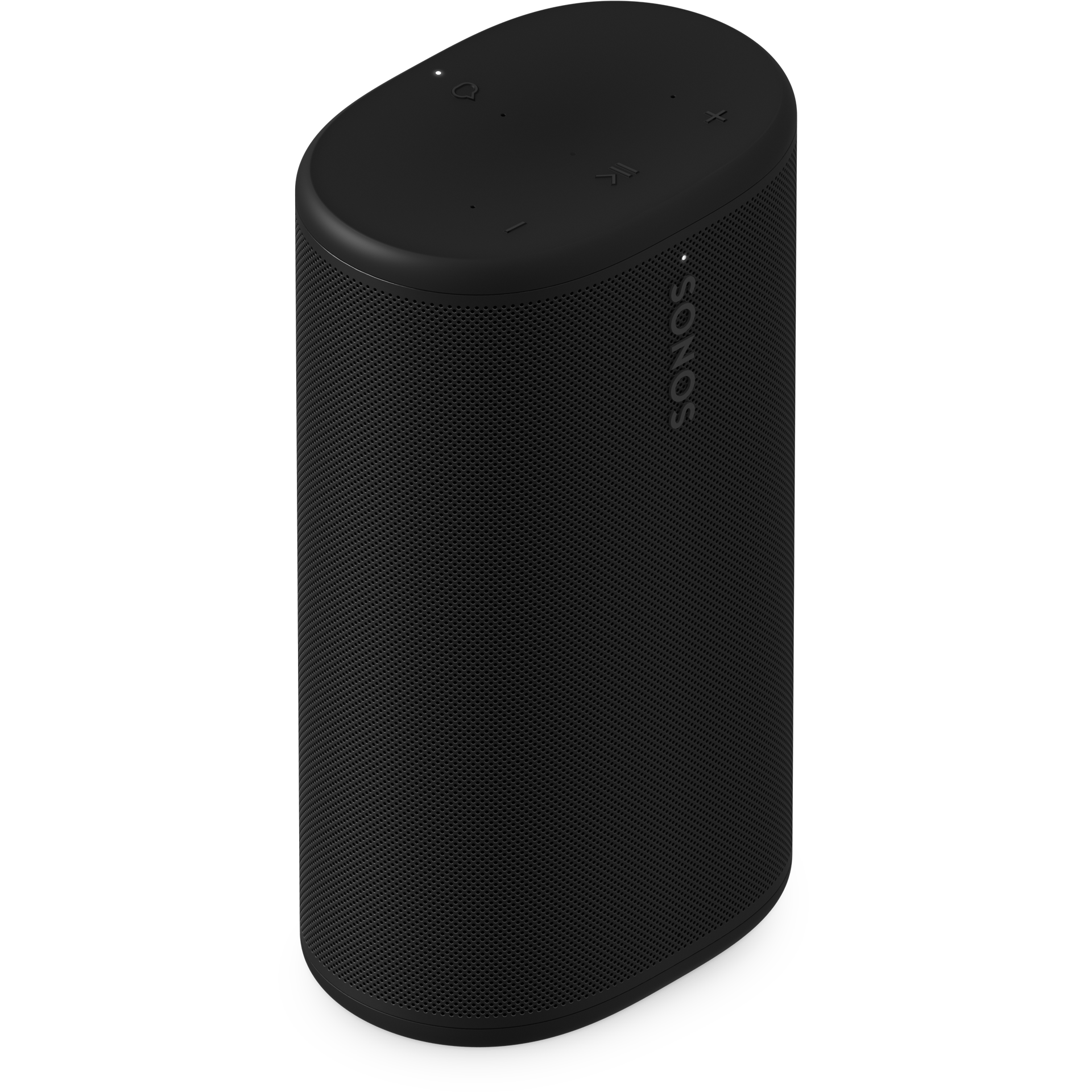 Top front view of a black Sonos Play turned at a slight angle