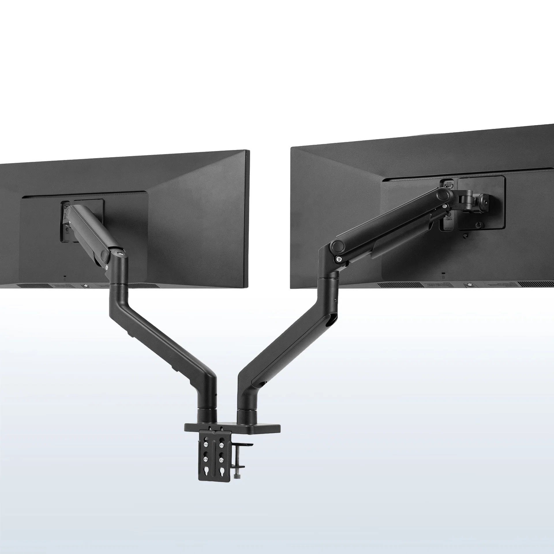 VIVO Pneumatic Arm Dual Ultrawide Monitor Desk Mount - Up to 45" Screens — Black — Product view