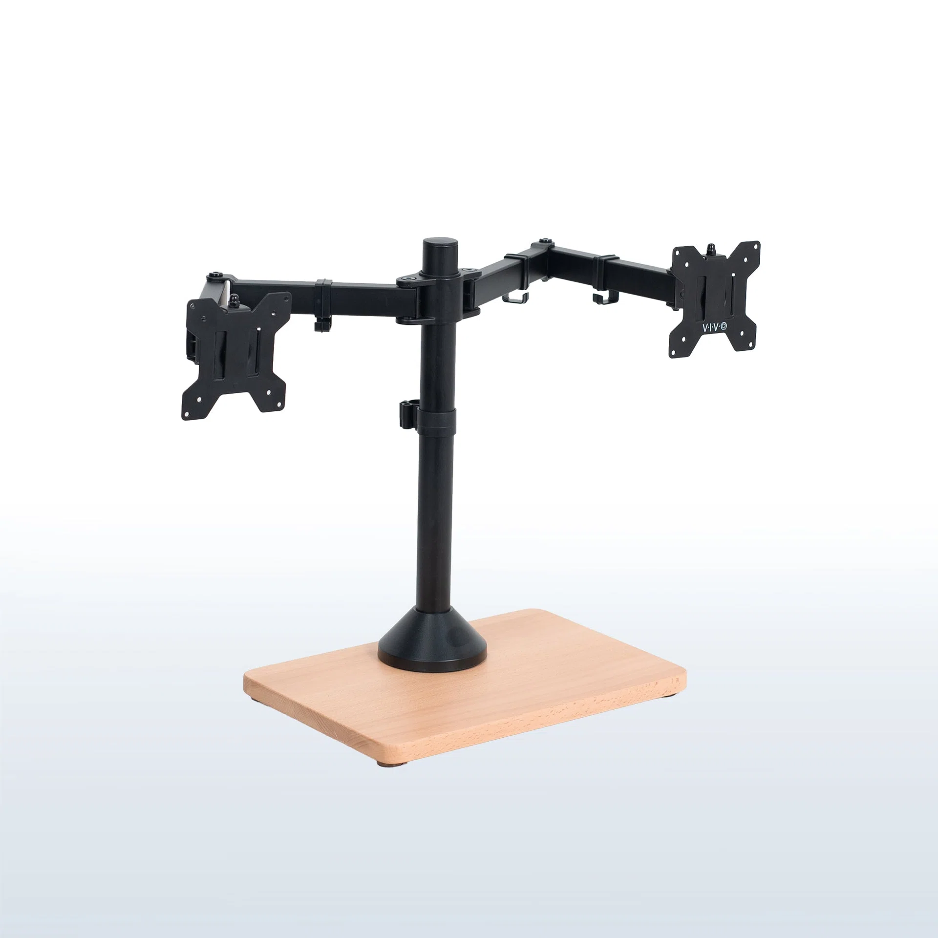 VIVO Dual Monitor Desk Stand with Wood Base - 13” to 32” Screens — Black — Product view