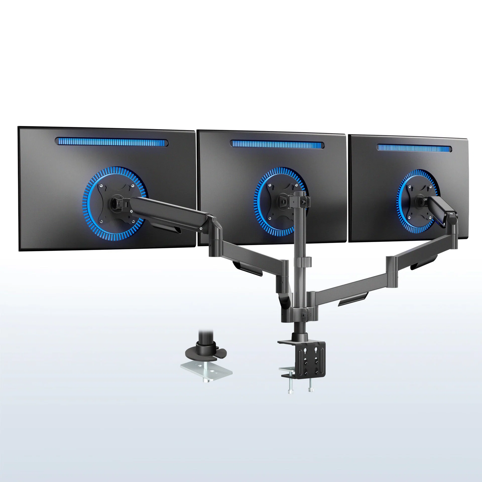 VIVO Triple Monitor Desk Mount (2 Mechanical Arms + 1 Fixed) - 17” to 27" Screens — Triple Monitor Desk Mount (2 Mechanical Arms + 1 Fixed) - 17” to 27" Screens — Product view