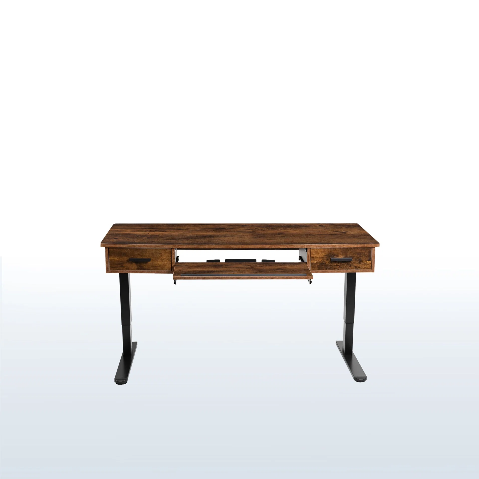 VIVO RB Series - Vintage Brown Top 55" x 24" Rear-set Electric Desk with Storage — Vintage Brown / Black — Product view