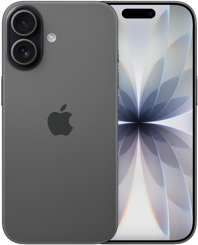 iPhone 17 Black · Selected finish, front and rear overview (one phone)