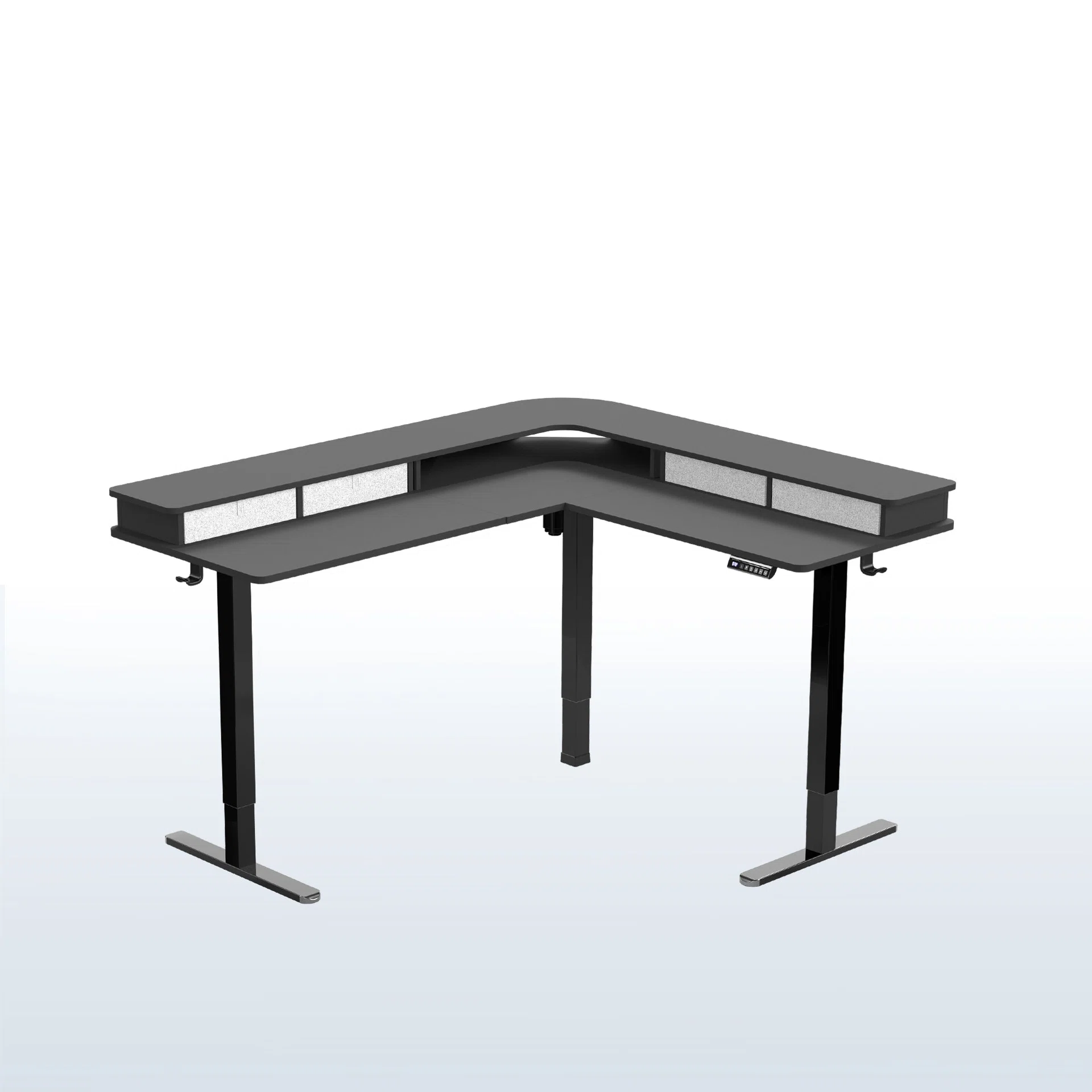 E3CV Series - Two Tier Corner Electric Desk with Storage