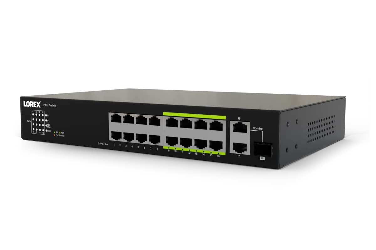 Lorex 16-Port Unmanaged Switch (8-port ePoE and 8-port PoE+) and 250W Power Budget