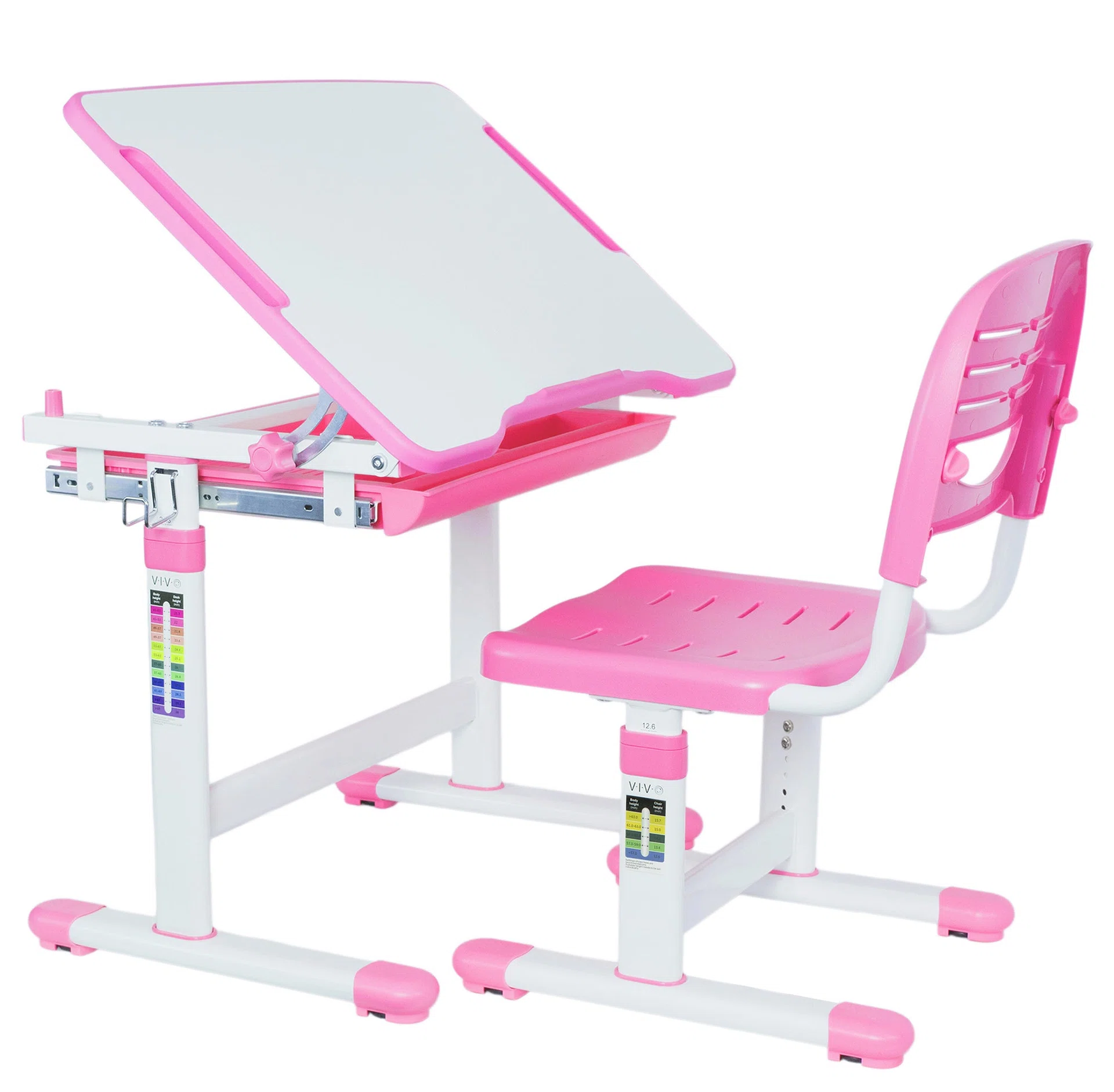 VIVO Kids' Height Adjustable Desk and Chair — Pink — Product view