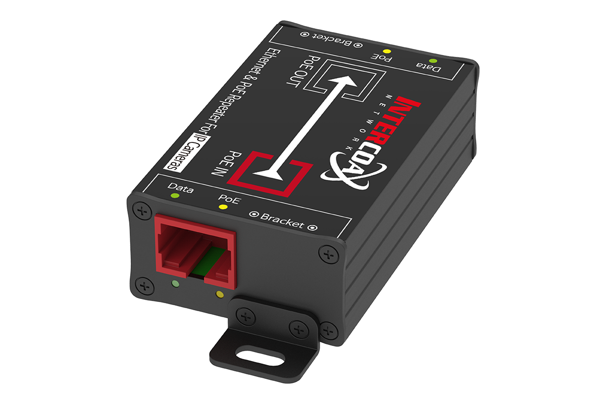 Lorex Single Port PoE+ Repeater (200m/600ft PoE Repeater) · Original hardware connector-side perspective