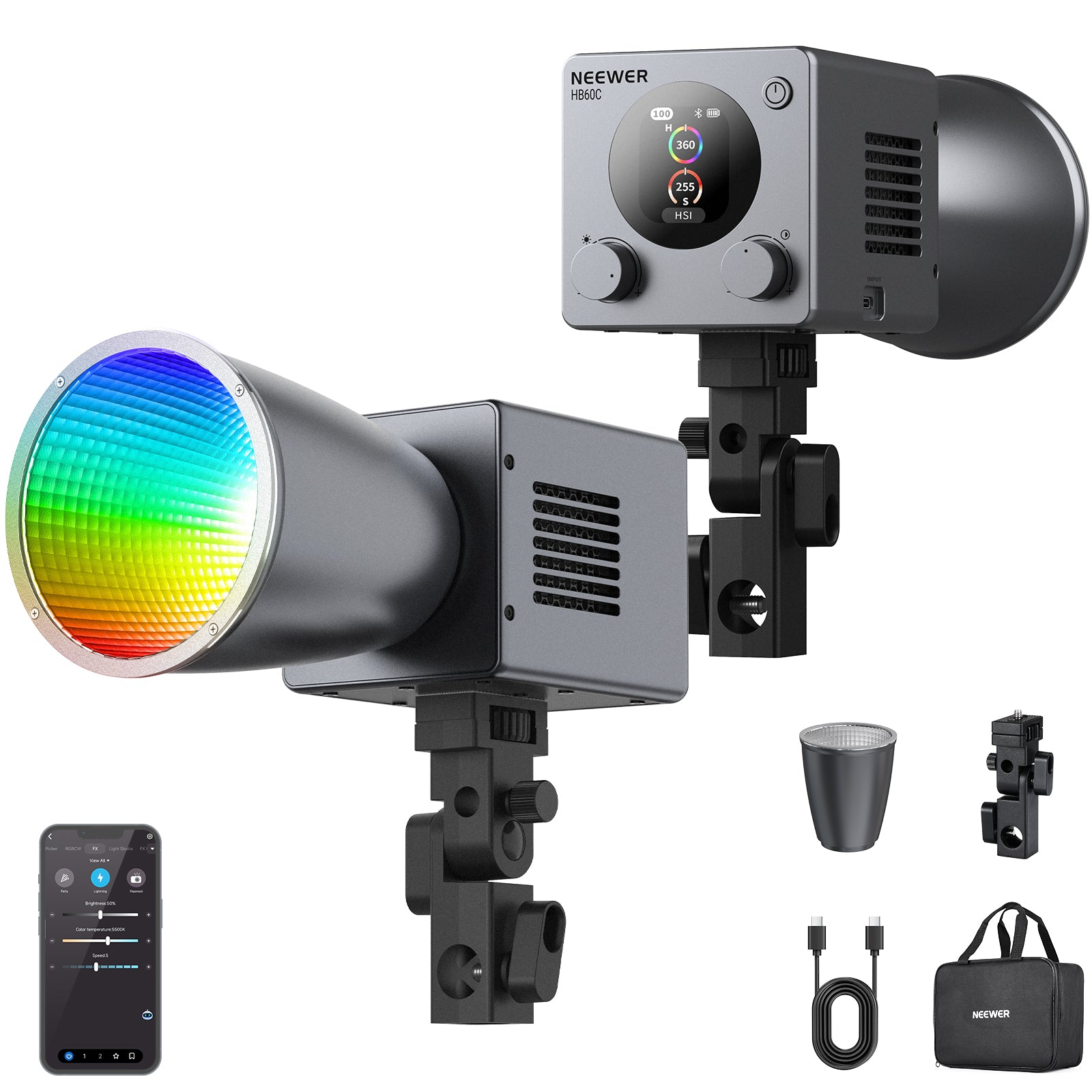 HB60C 60W Portable Mini RGB LED Video Light