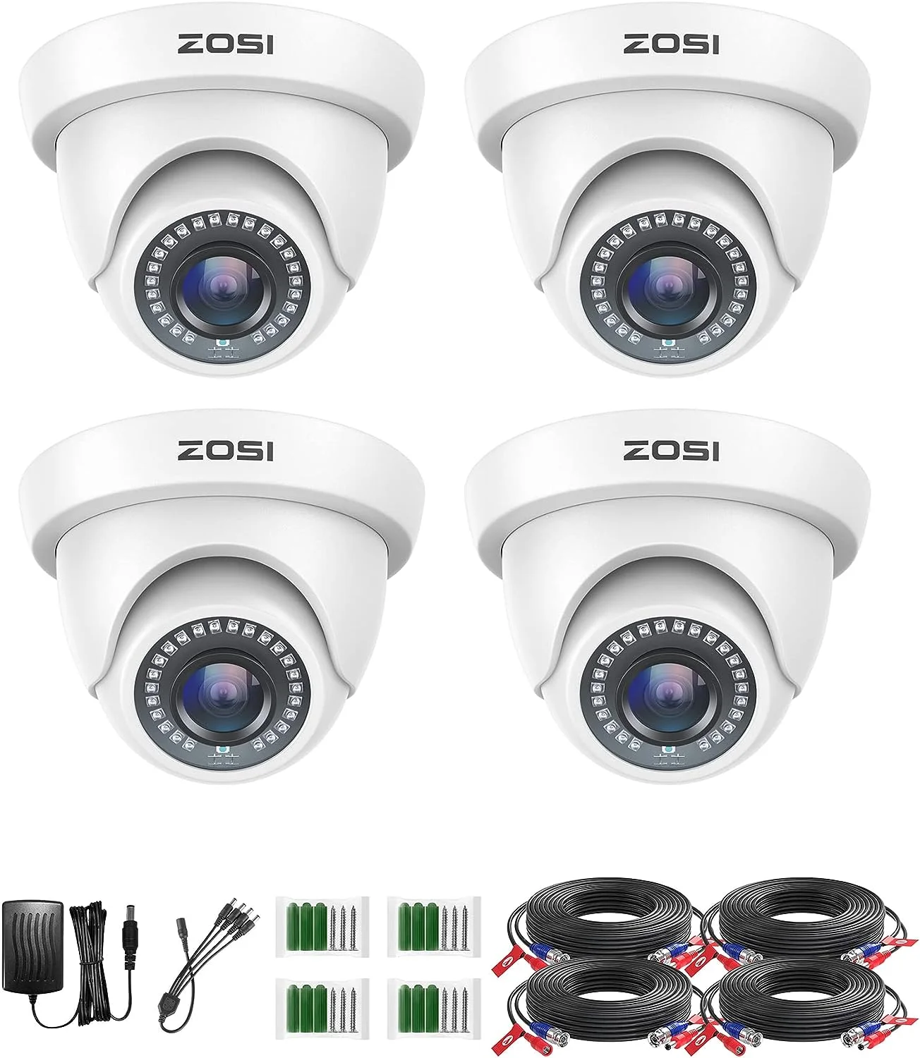 C419 2pack/4pack 1080P HD-TVI Security Camera + 60 ft BNC Cable (ZG4192B) — White — 4-Camera Pack