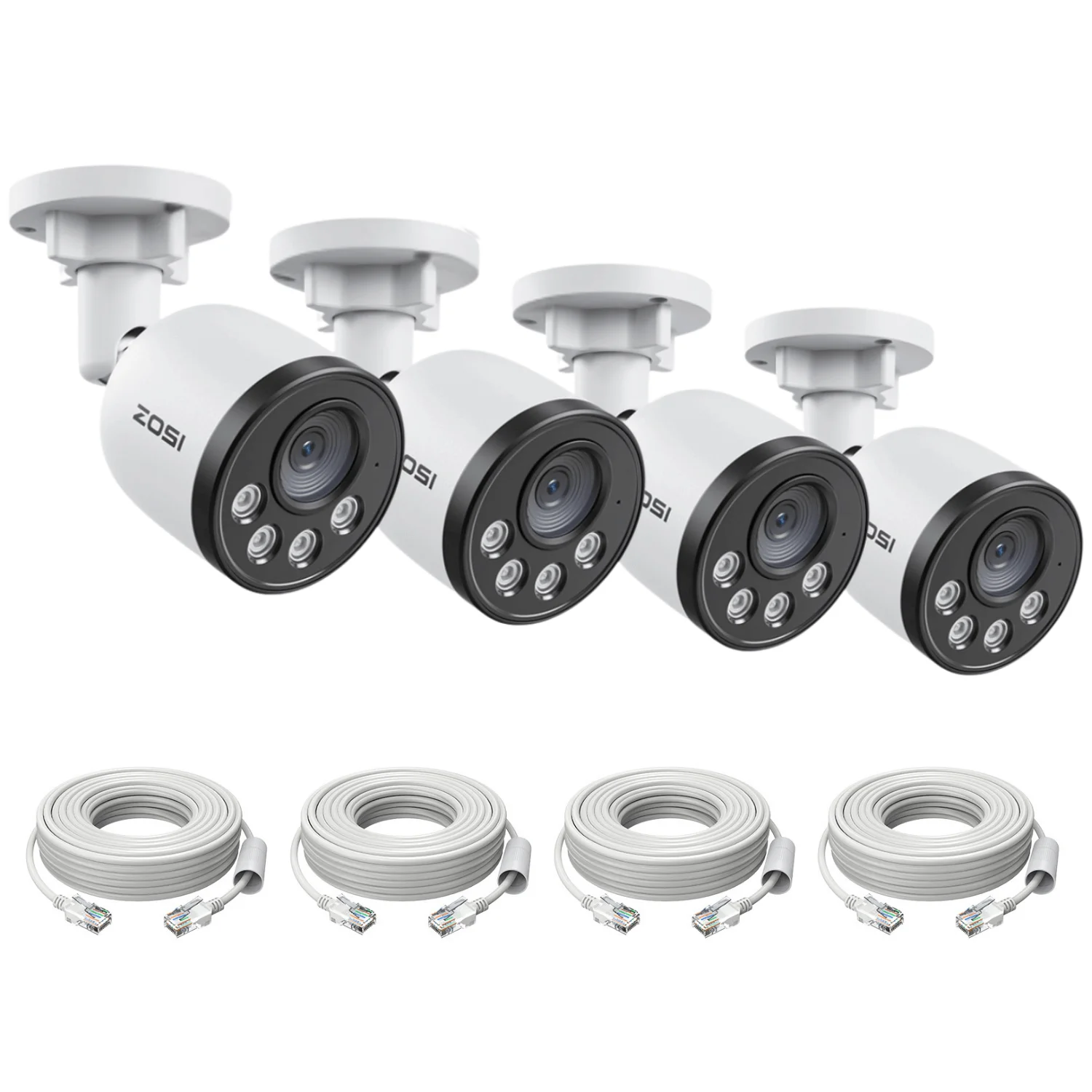 C180 4K PoE Camera with IR Night Vision + 60 ft Ethernet Cable — 4-Camera Pack