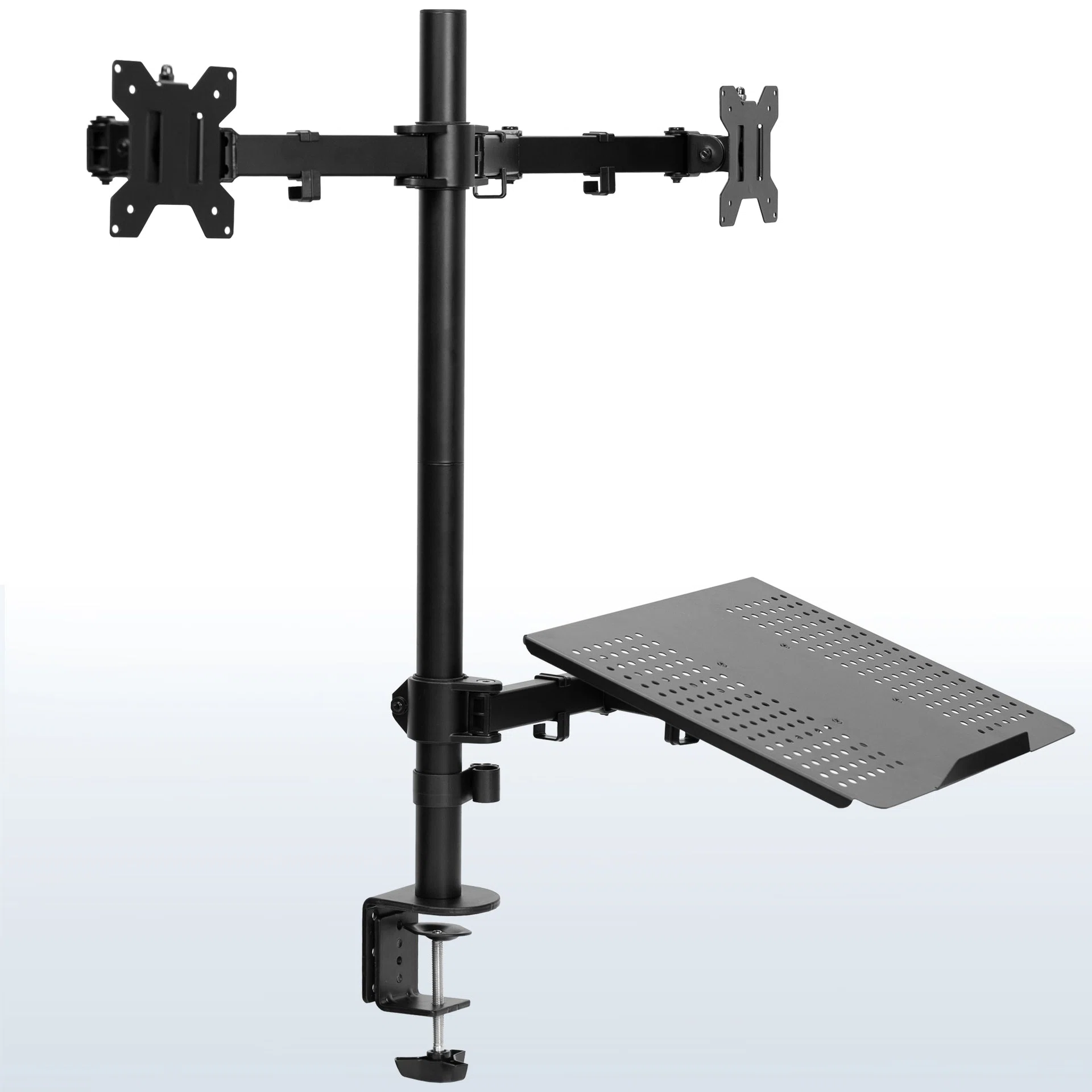 Dual Monitor Extra Tall Desk Mount with Laptop Holder - 13" to 27" Screens, Up to 17" Laptops
