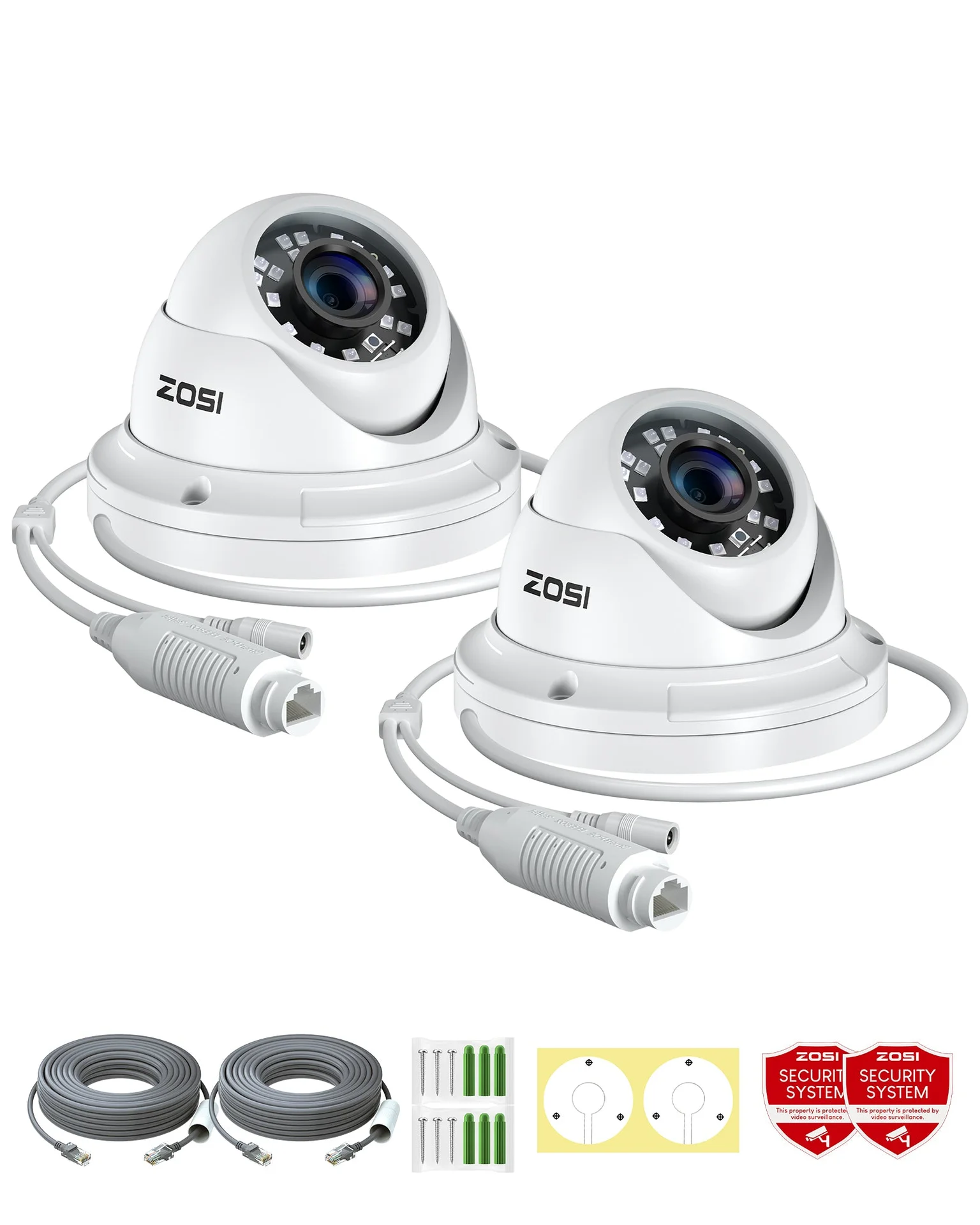 C429 2pack/4pack 5MP Add-on PoE Camera + 60 ft Ethernet Cable — White — 2-Camera Pack