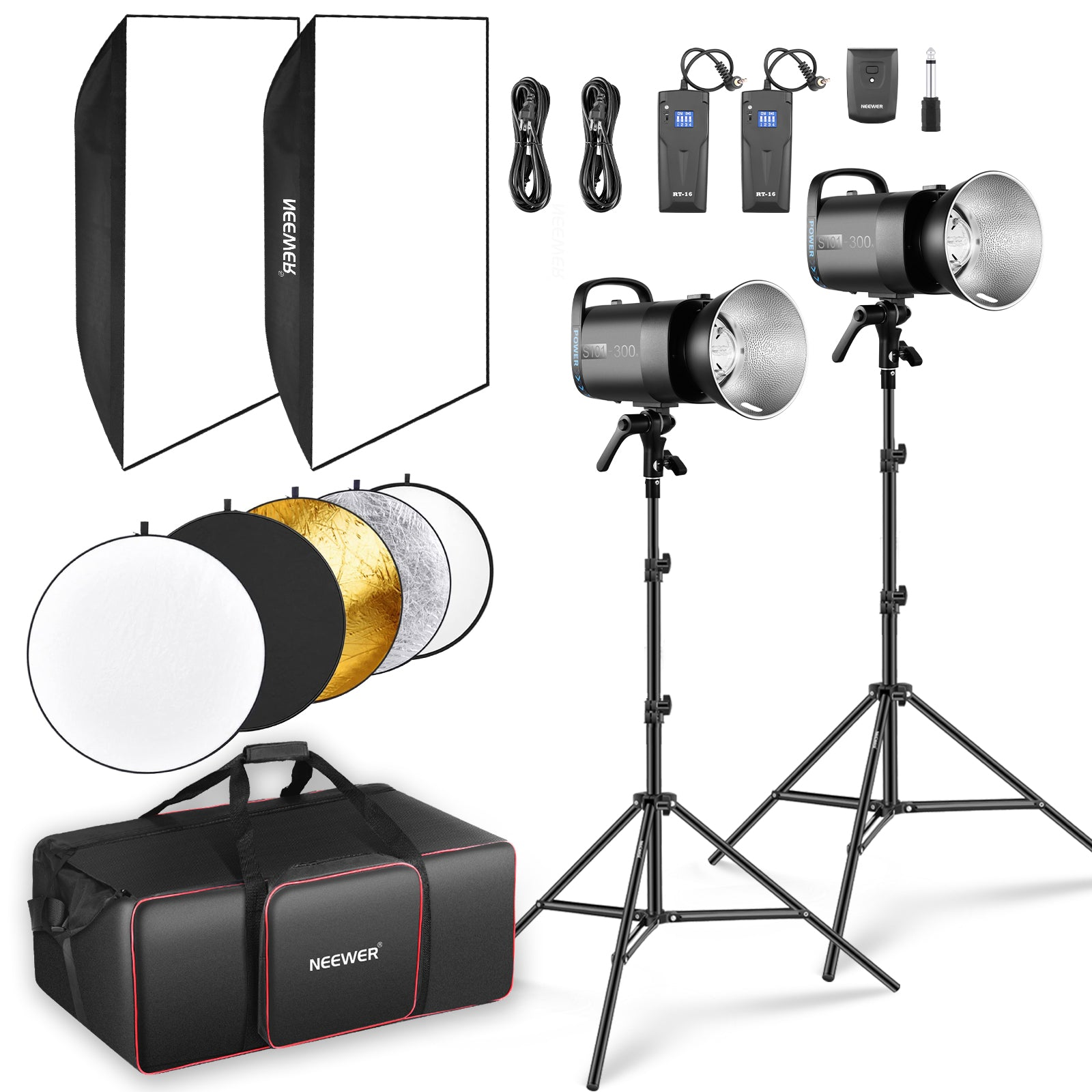 2 Pack S101-300W 300Ws Studio Monolight Flash Light Kit
