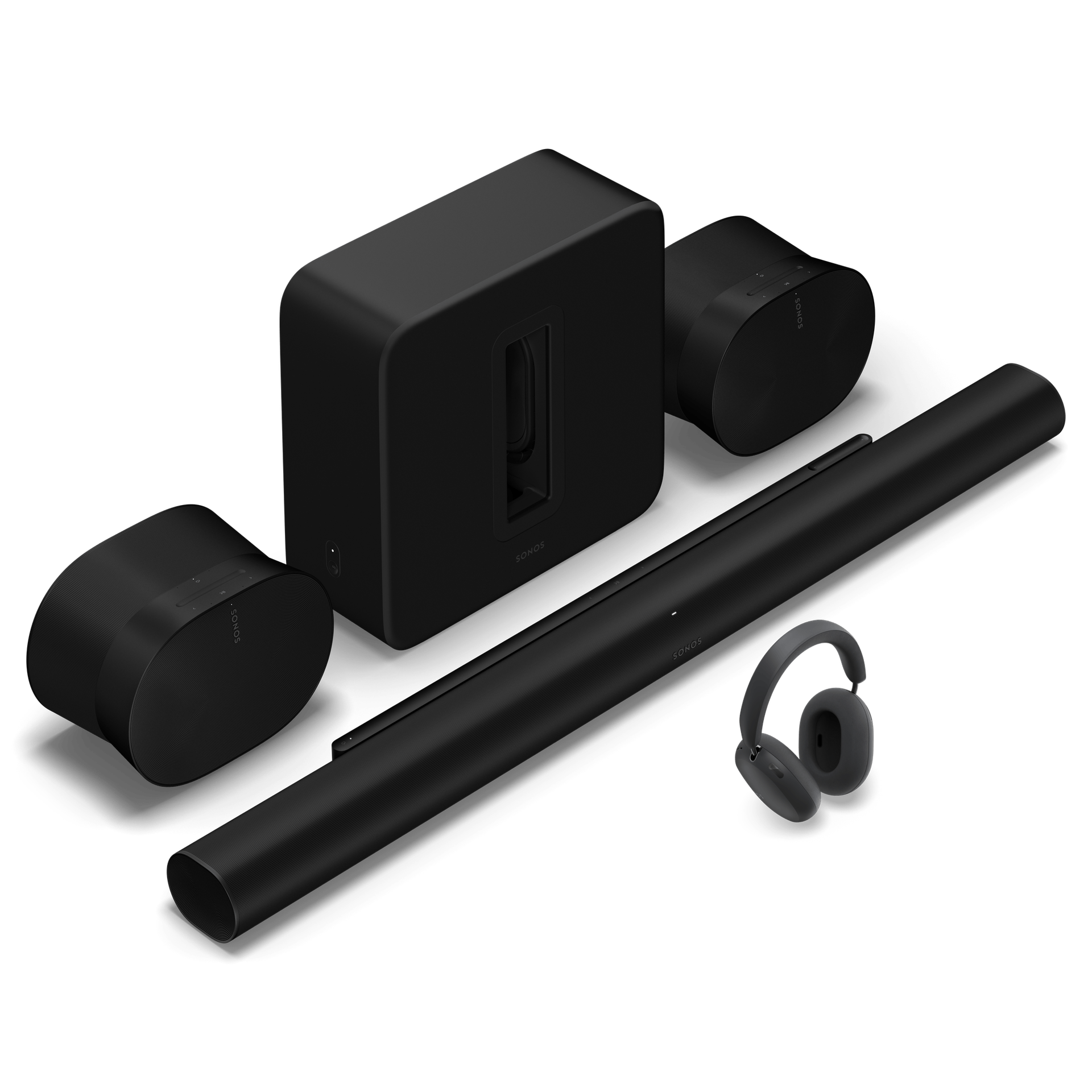 Sonos Ace Ultra, Arc Ultra, Sub 4 and pair of Era 300s premium personal entertainment set in black