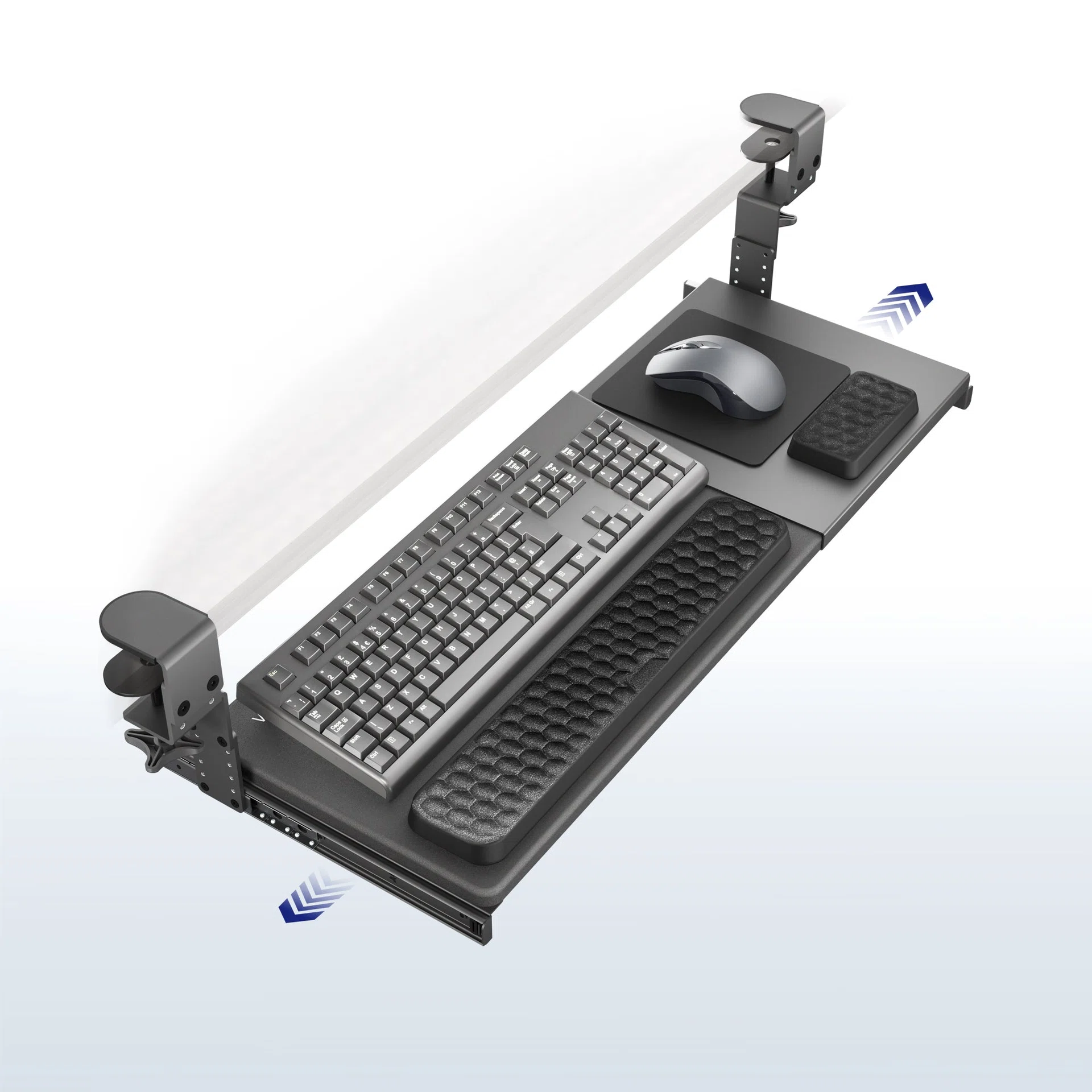 Clamp-on Height & Width Adjustable Keyboard Tray
