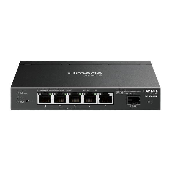 Omada 6-Port Gigabit Smart Switch with 4-Port PoE+, 63W PoE Budget, SG2206MP