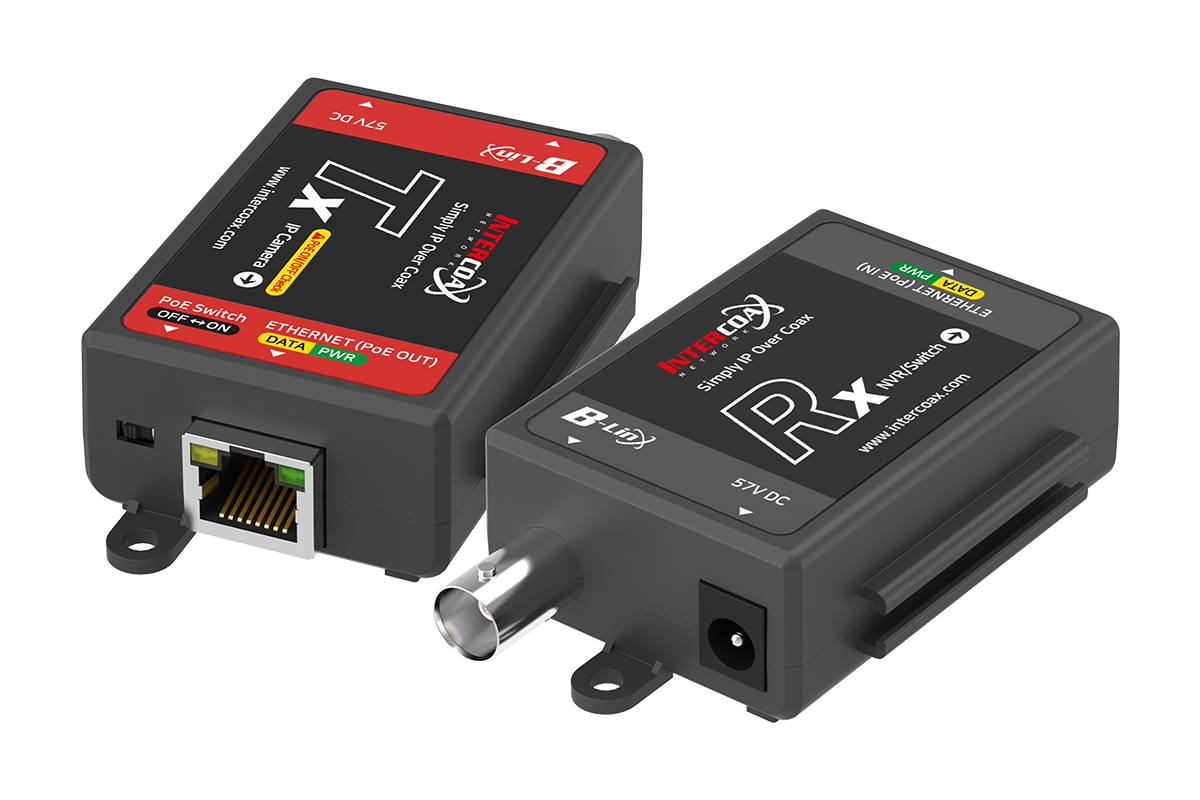 Lorex Single Port IP & PoE over Coax Set (400m/1300ft end-to-end converters) · Original hardware connector-side perspective